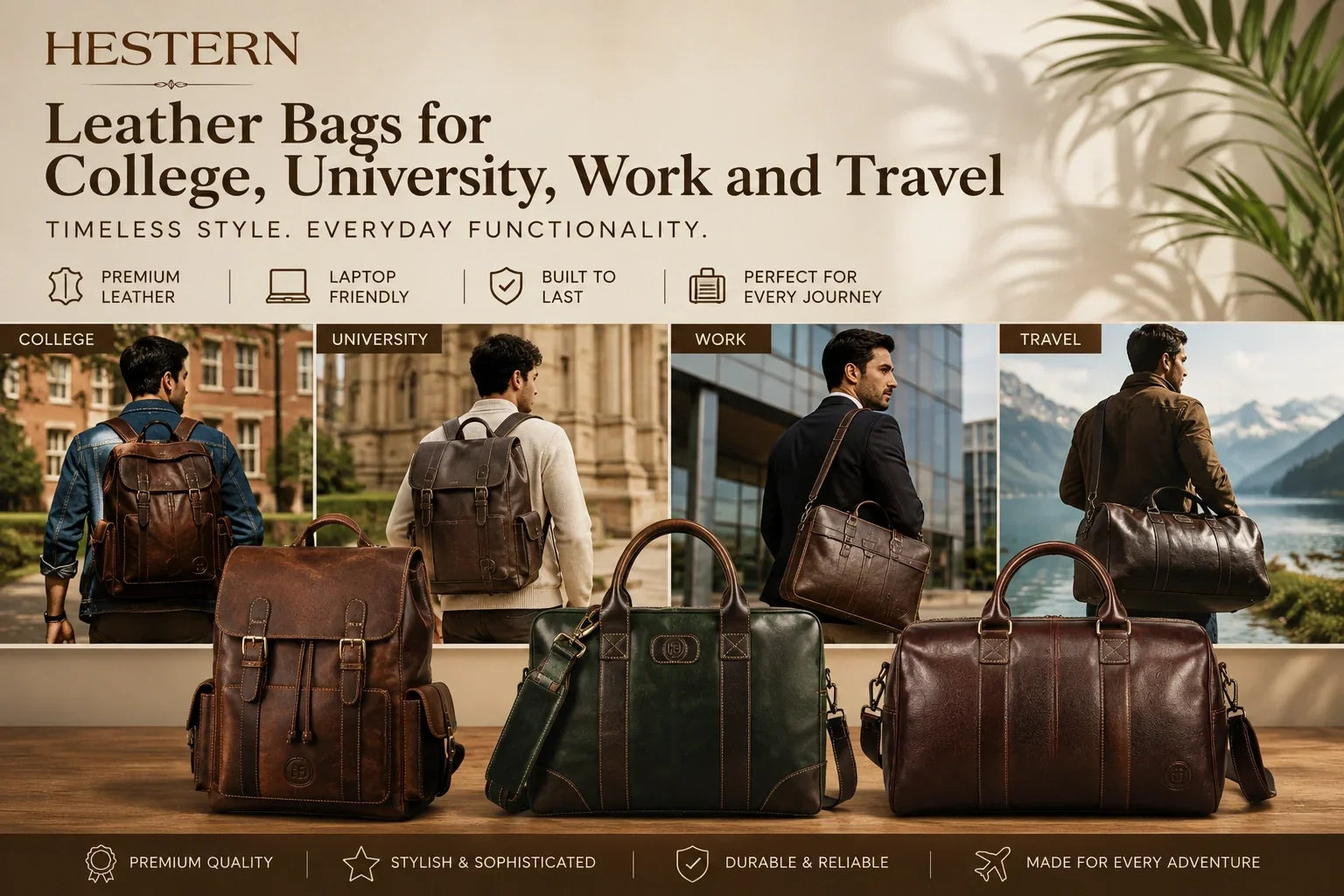 Leather Bags for College, University, Work and Travel