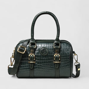 Emerald Luxe Croc Satchel Bag - Rich Green