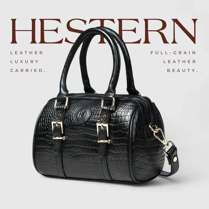 Emerald Luxe Croc Satchel Bag - Black Colour