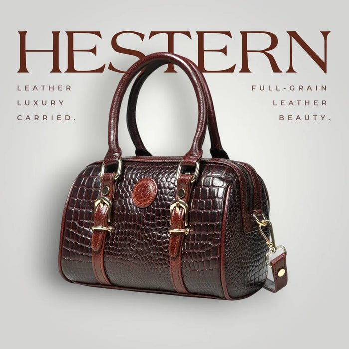 Emerald Luxe Croc Satchel Bag - Maroon colour