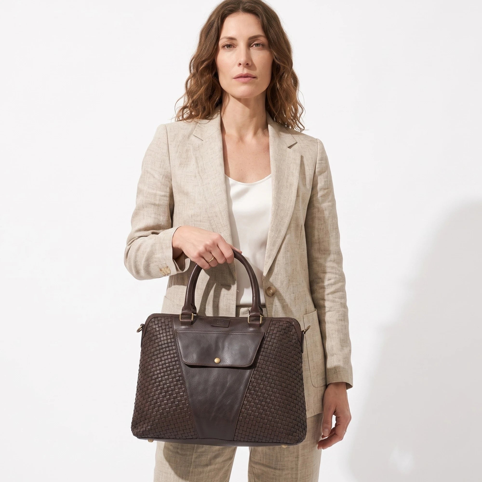 Verona Woven Leather Work Tote – Espresso Brown