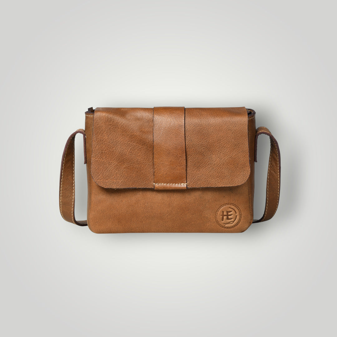 The Heritage Raw Leather Satchel Bag- Camel tan