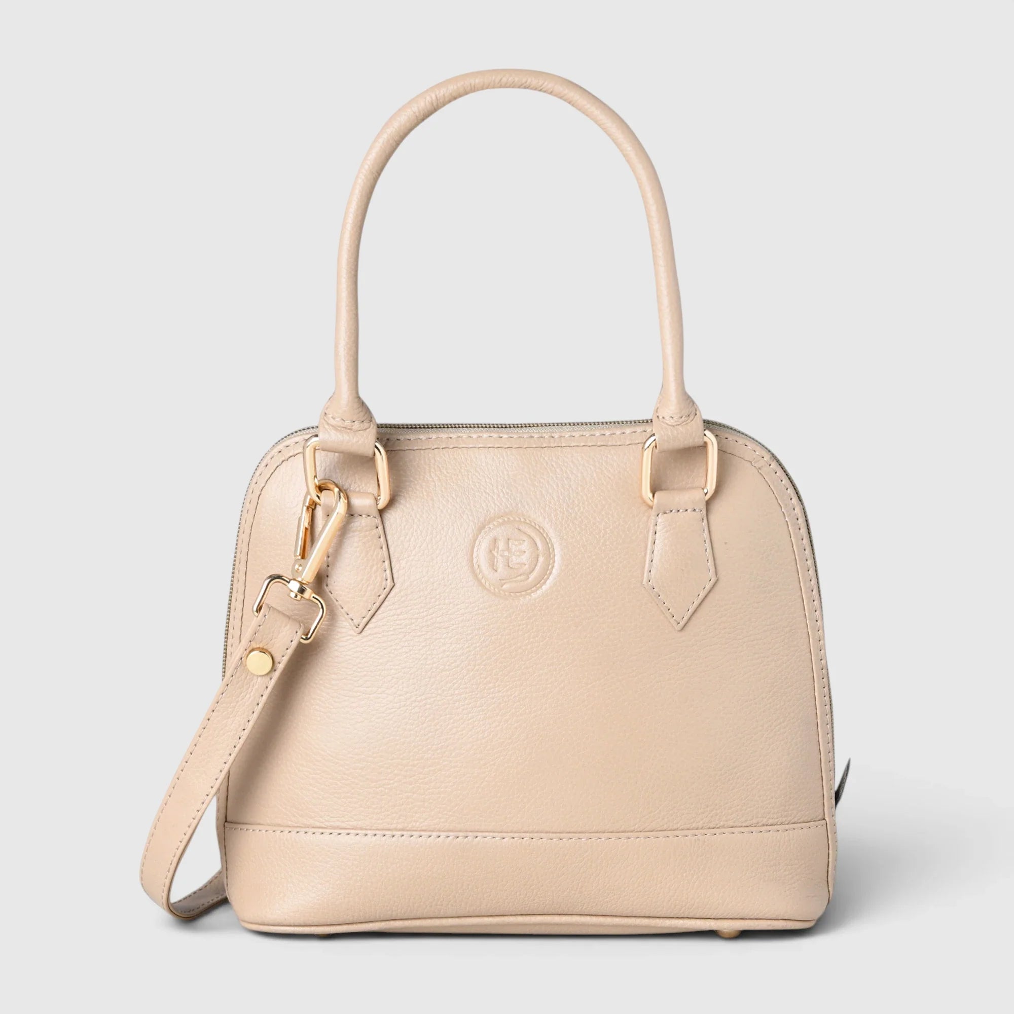 The Monroe Classic Leather Satchel - Beige Colour