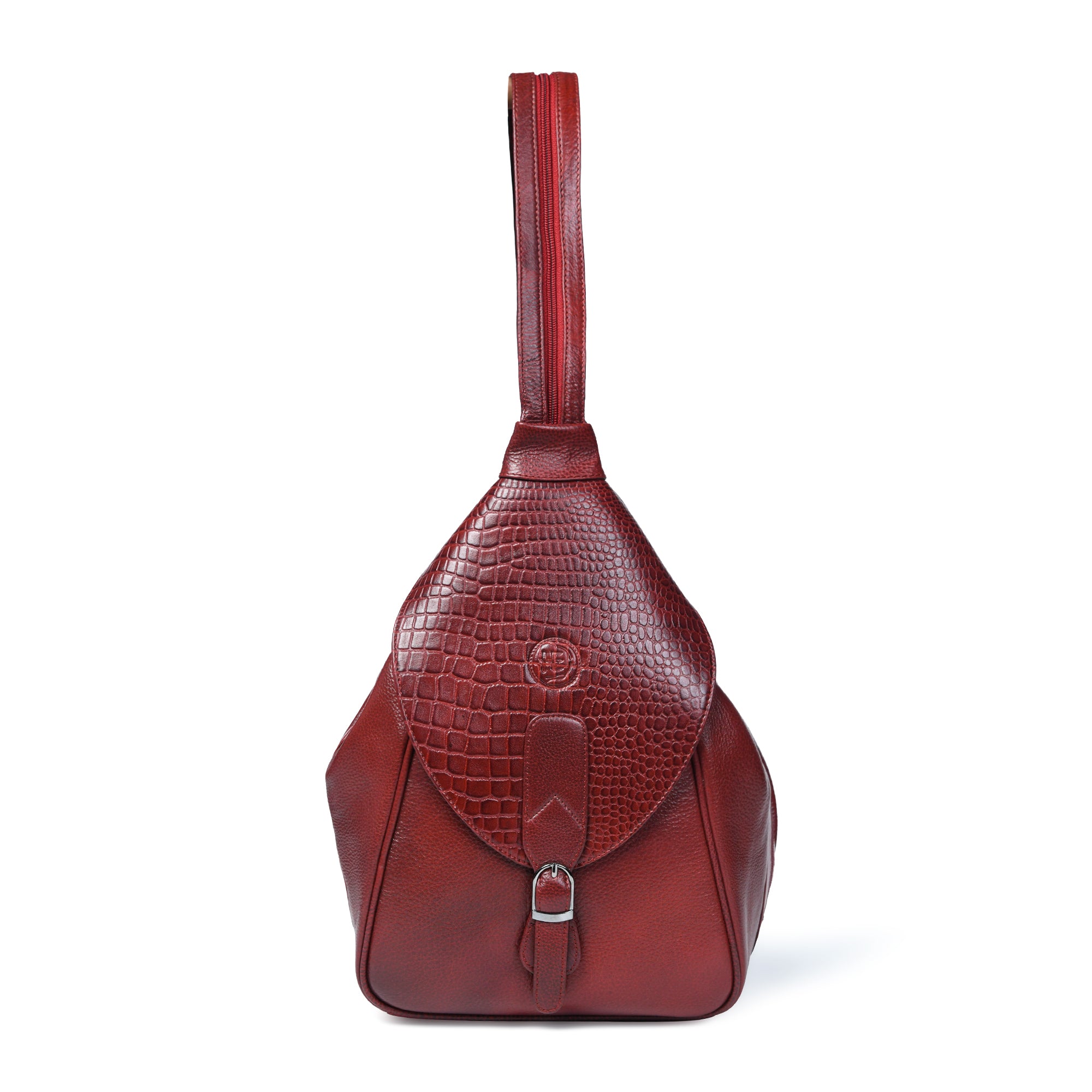 Maroon Croco Leather Shoulder Bag
