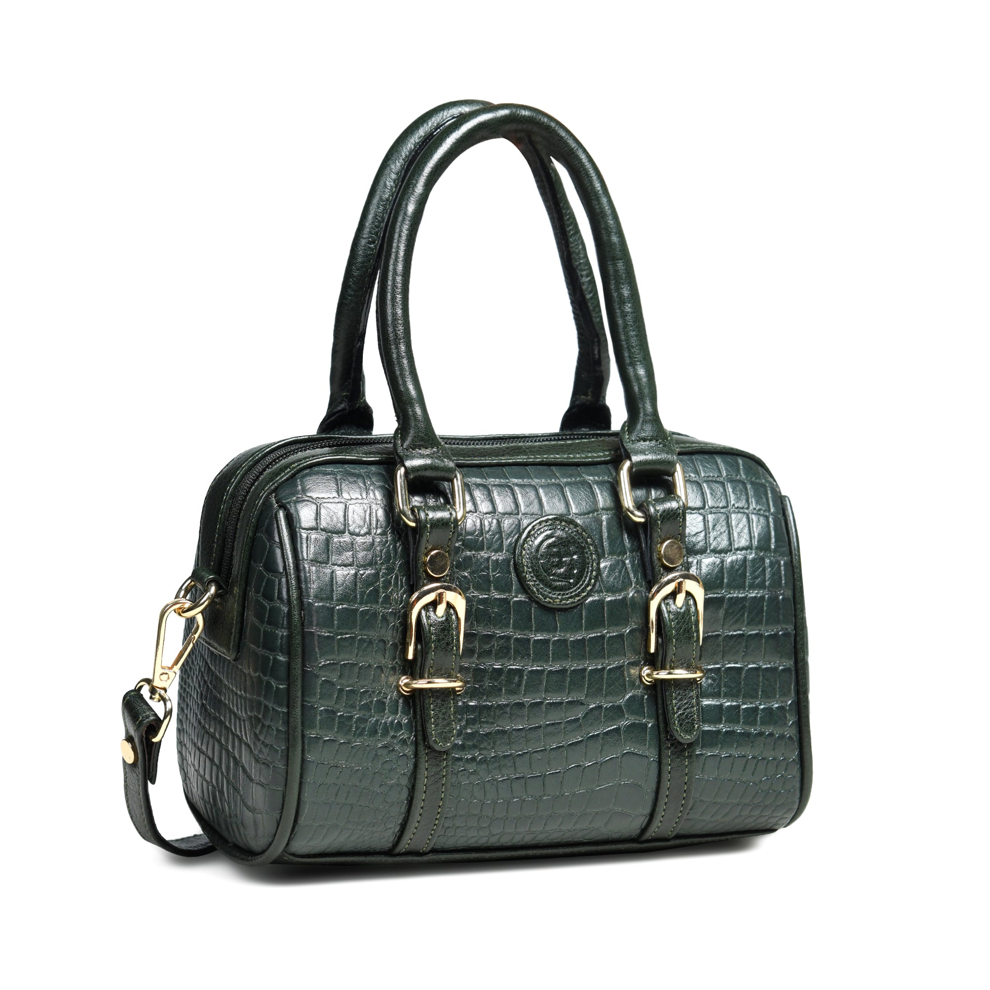 Emerald Luxe Croc Satchel - Dark Green
