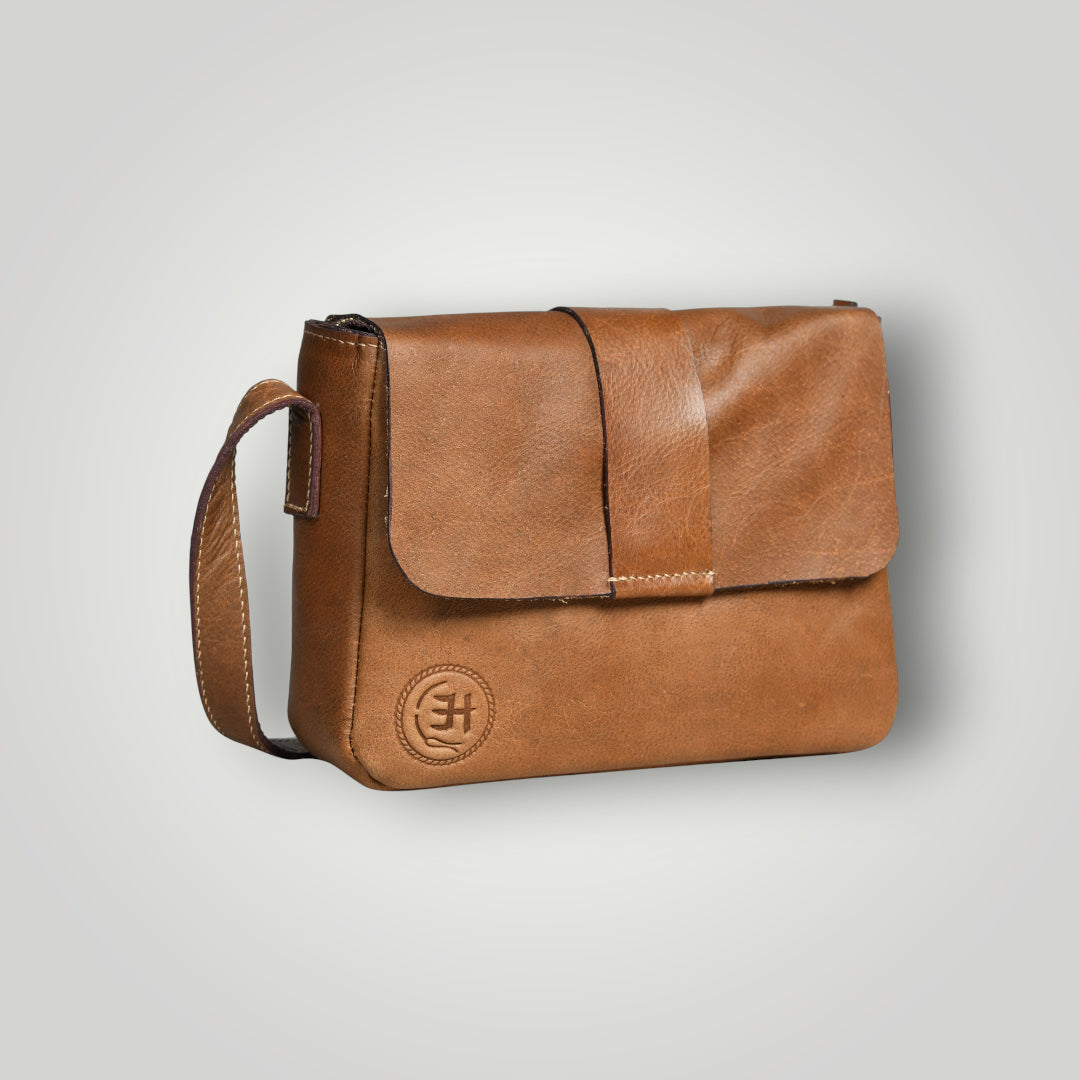 The Heritage Raw Leather Satchel Bag- Camel tan
