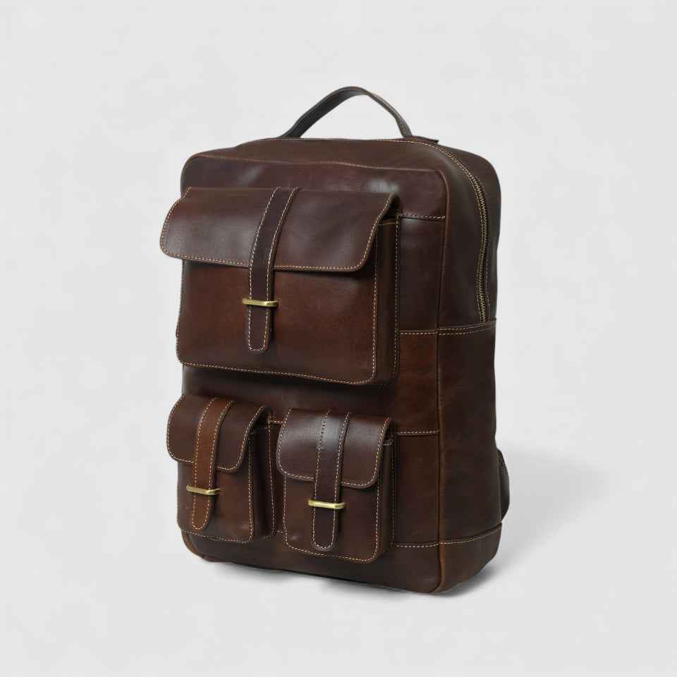 Hestern TerraLux Leather Backpack-Expresso Brown