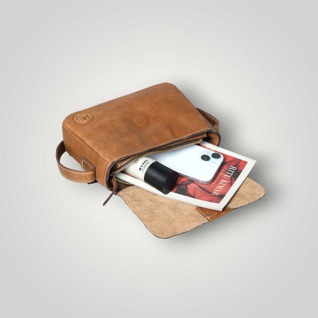 The Heritage Raw Leather Satchel Bag- Camel tan