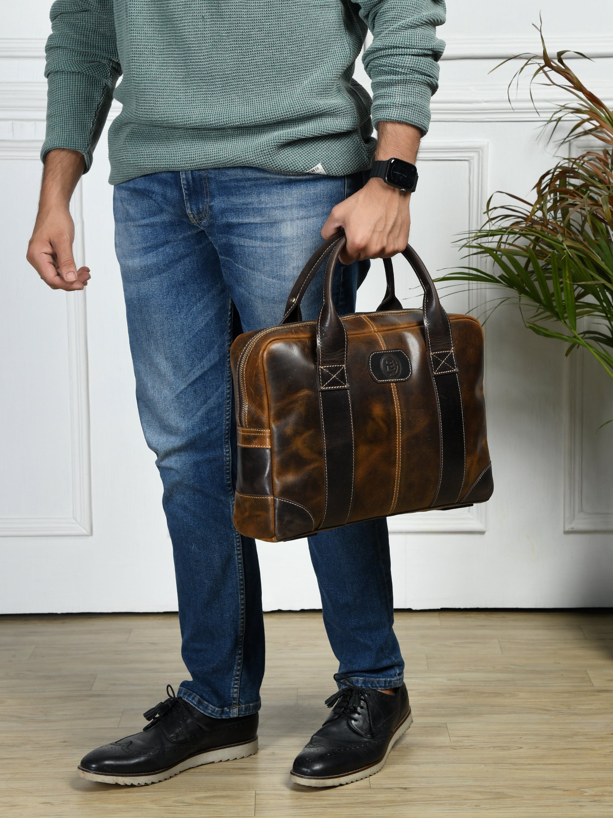Heritage Buffalo Leather Laptop Bag - Brown Colour