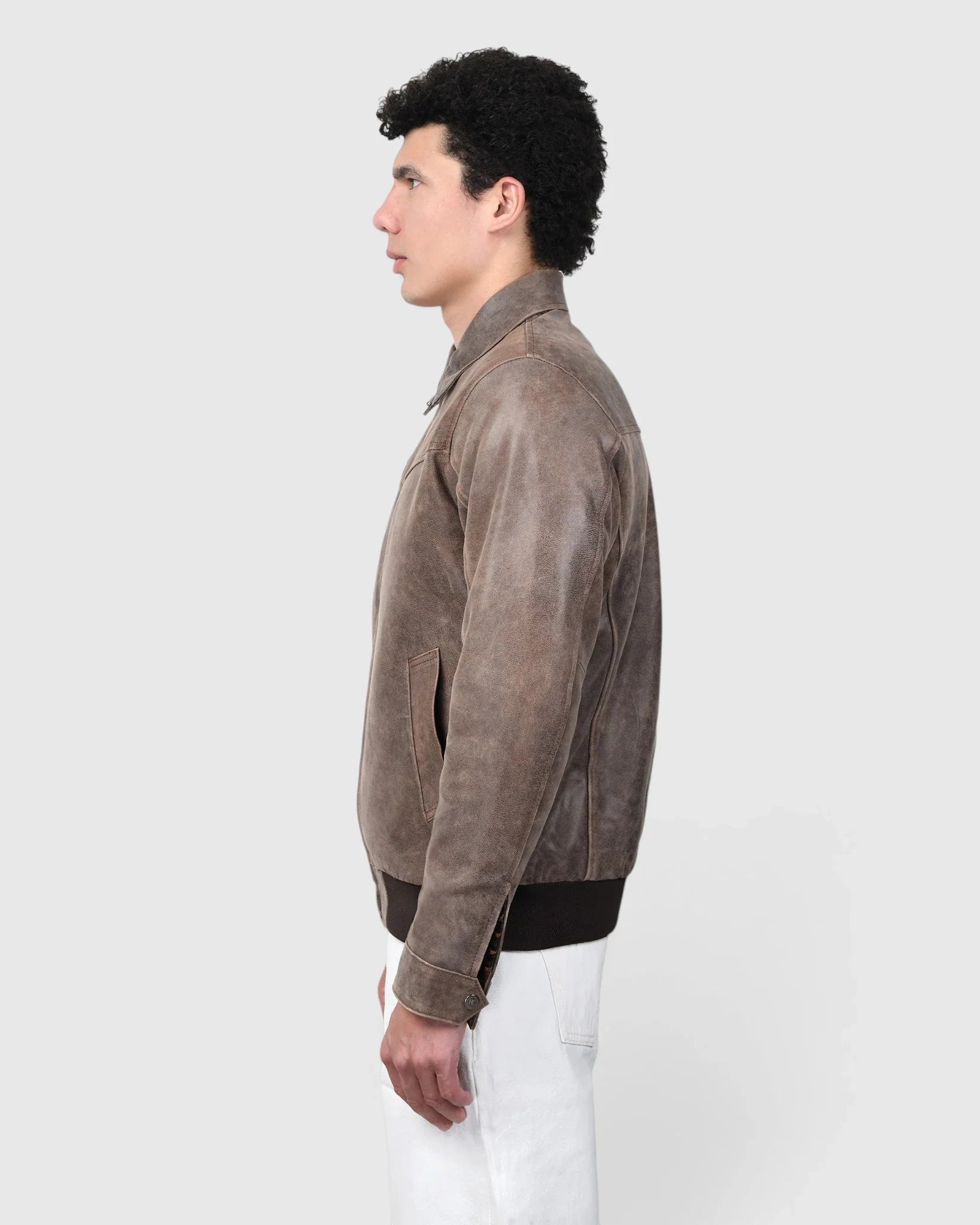 Heritage Drift Leather Bomber Jacket – Vintage Taupe
