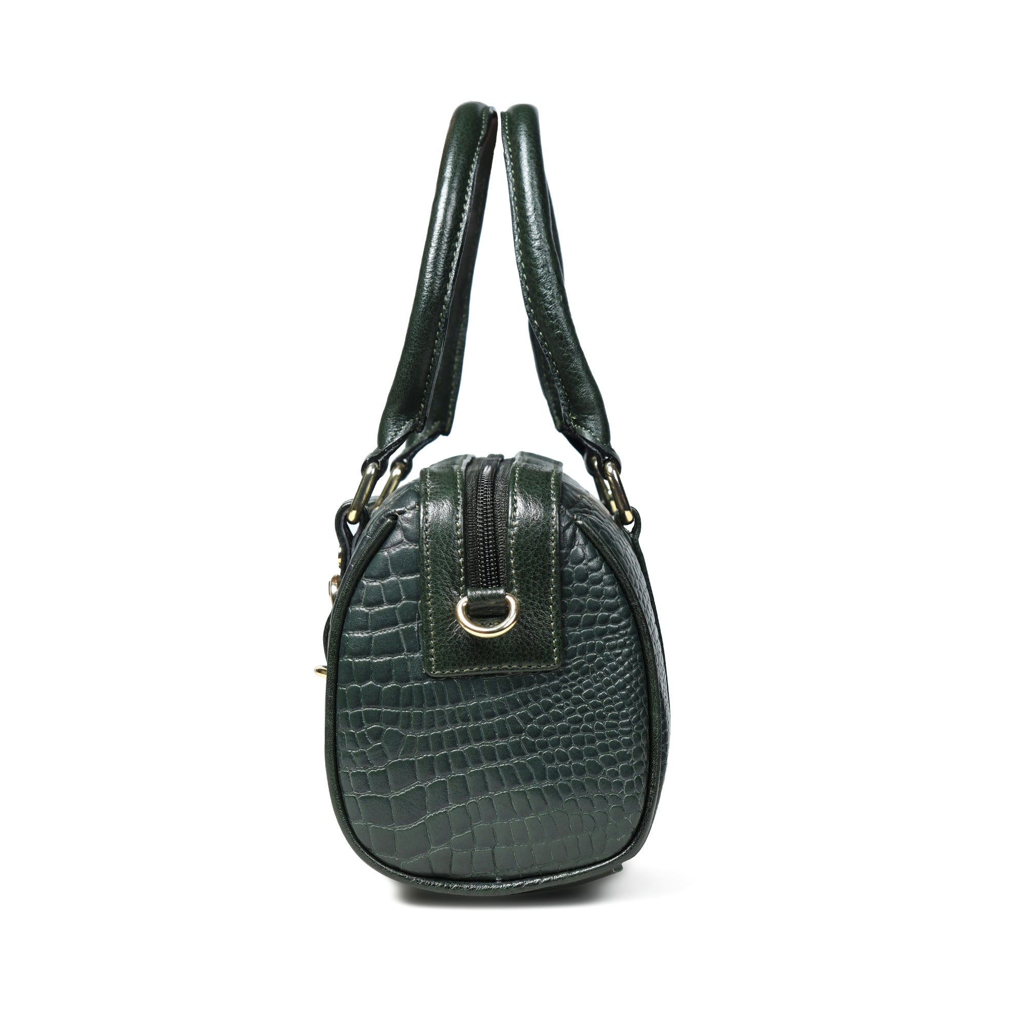 Emerald Luxe Croc Satchel - Dark Green