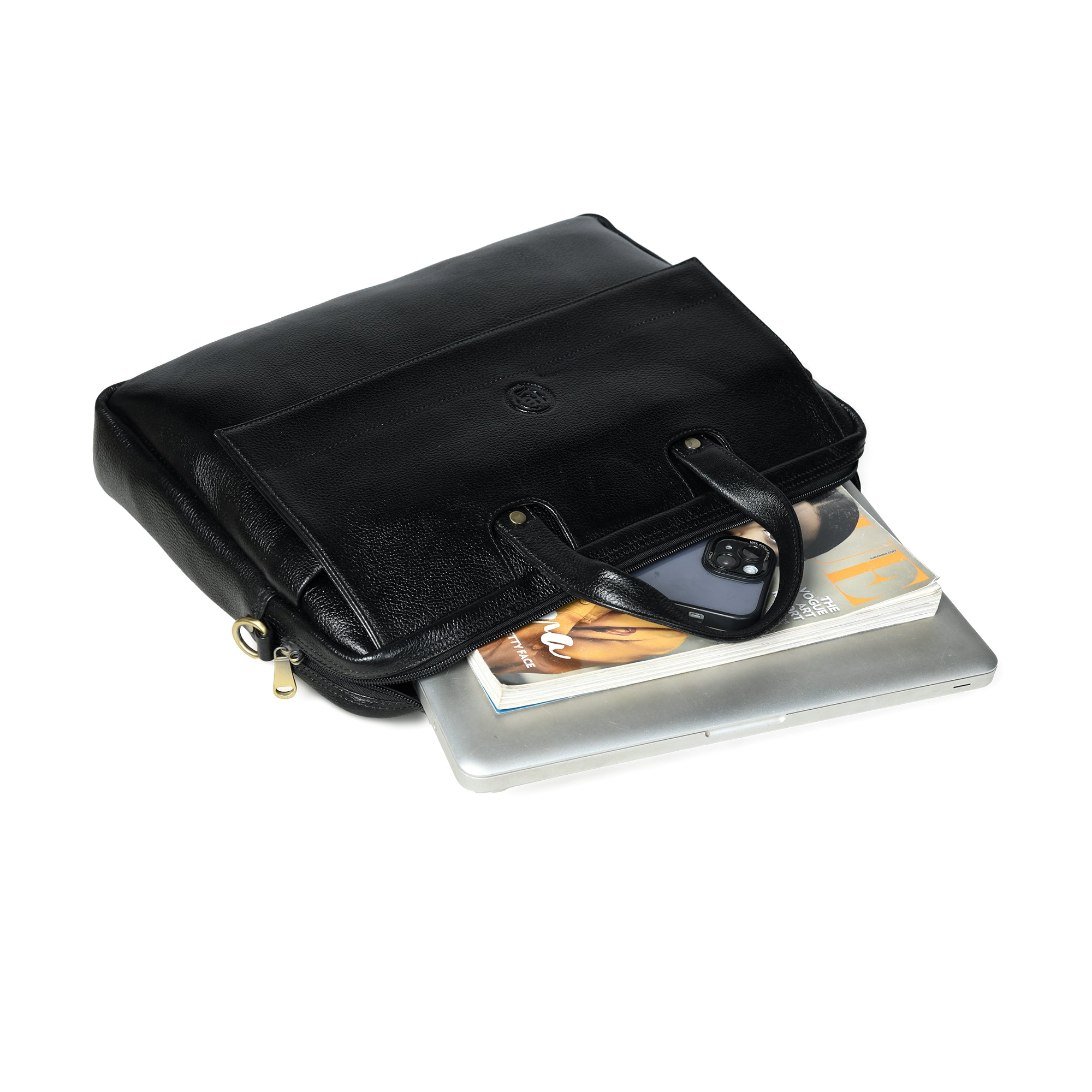 Executive Edge Leather Laptop Briefcase - Black Colour