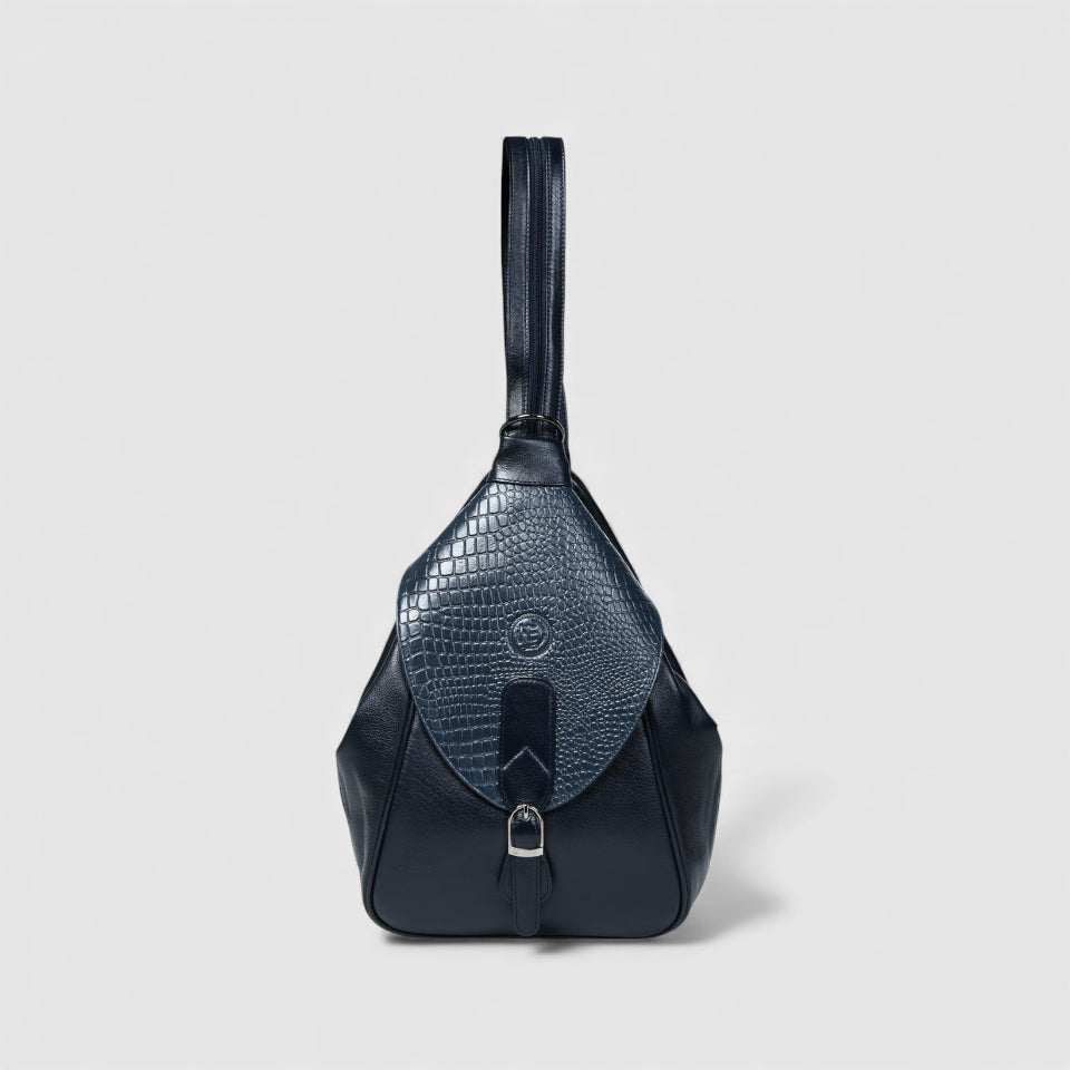 Croco Leather Shoulder Bag - Navy Blue Colour