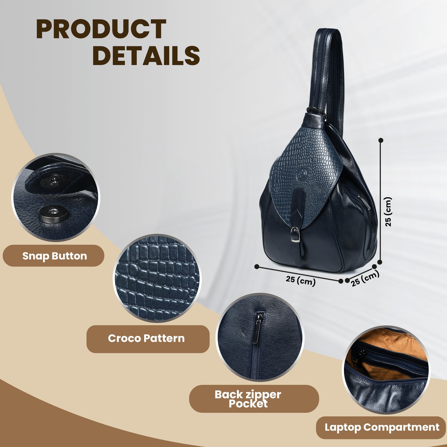 Croco Leather Shoulder Bag - Navy Blue