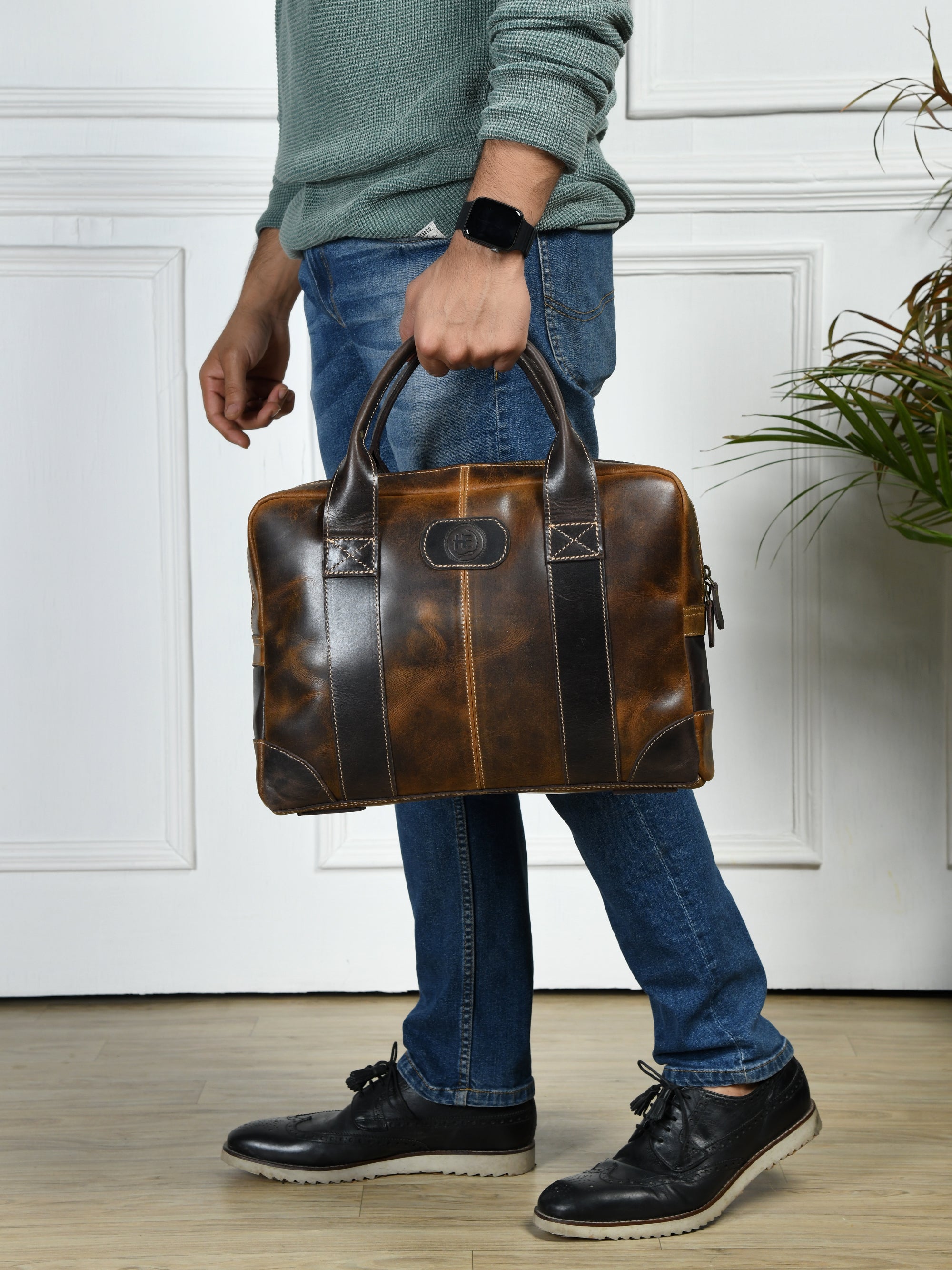 Heritage Buffalo Leather Laptop Bag - Brown Colour