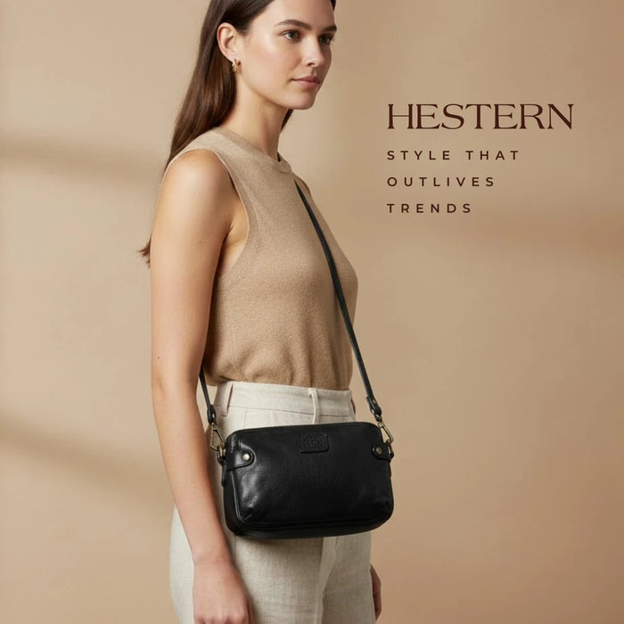 Classic Cognac Leather Women's Handbag - Black Colour