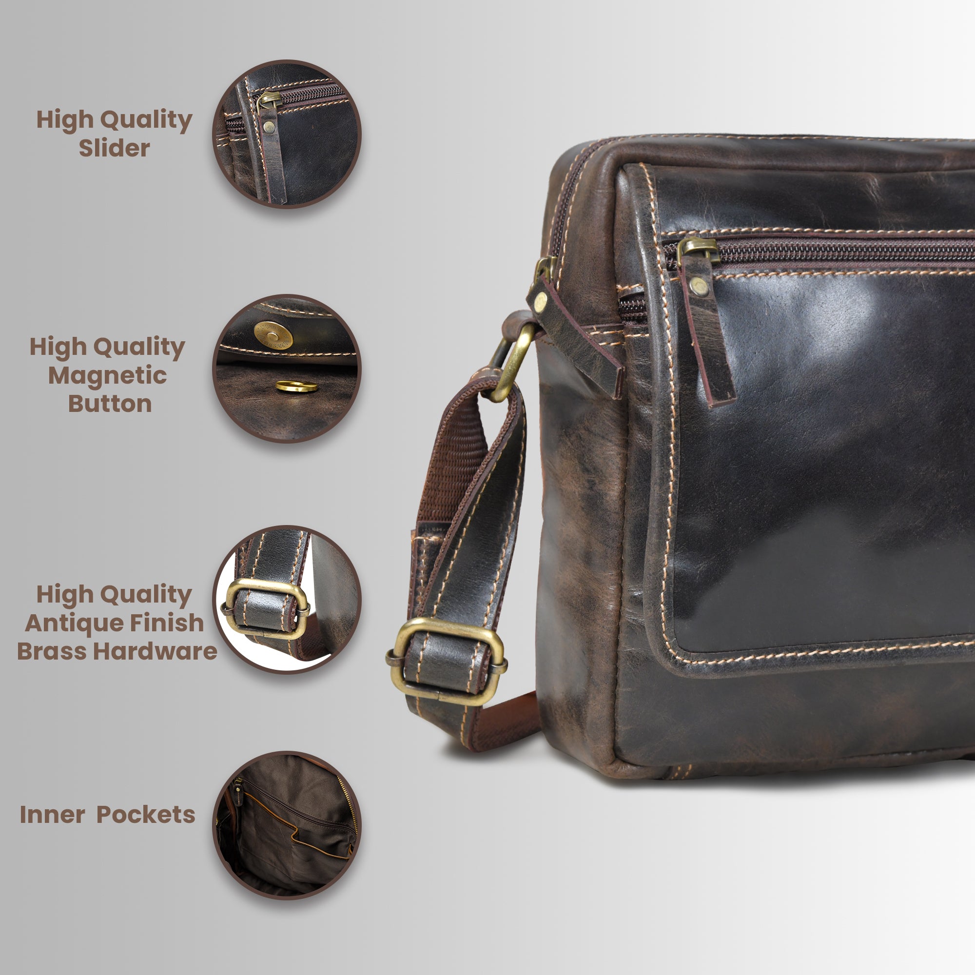 Explorer Vintage Leather Sling Bag - Espresso brown