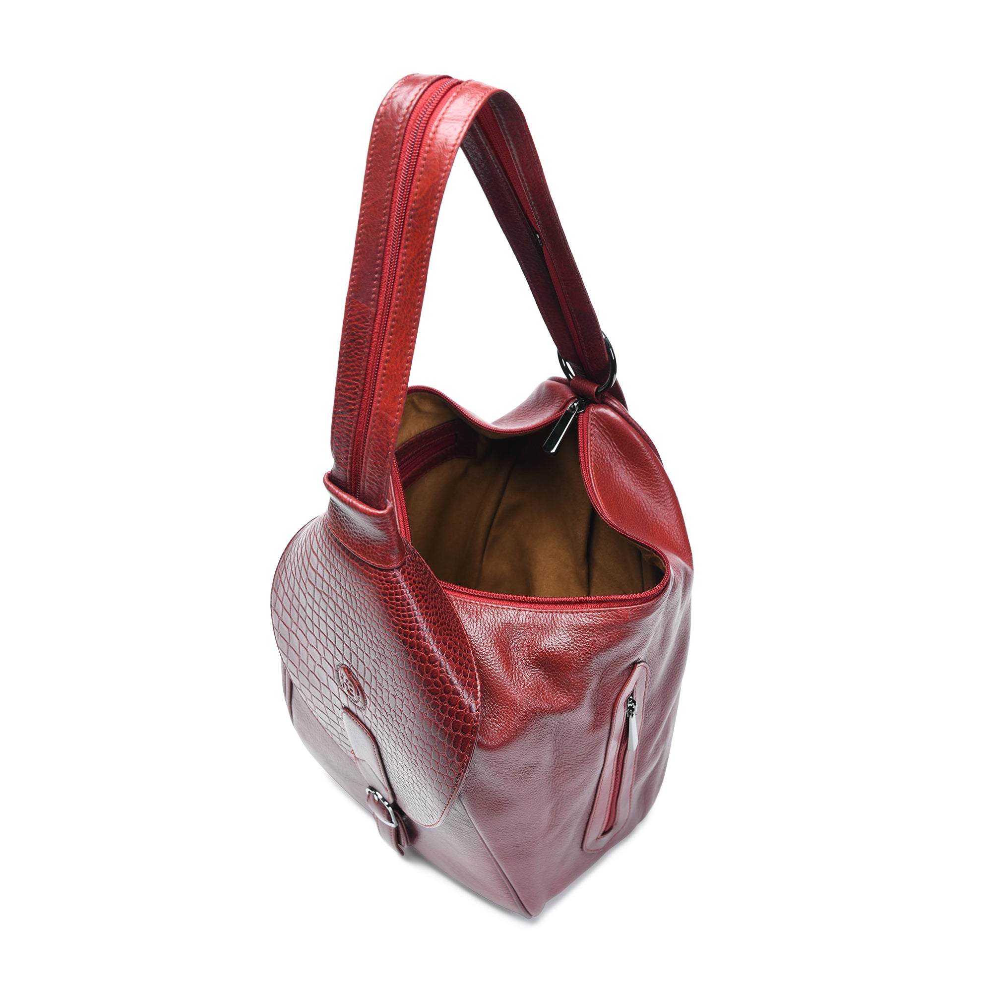 Maroon Croco Leather Shoulder Bag - Cherry Red Colour