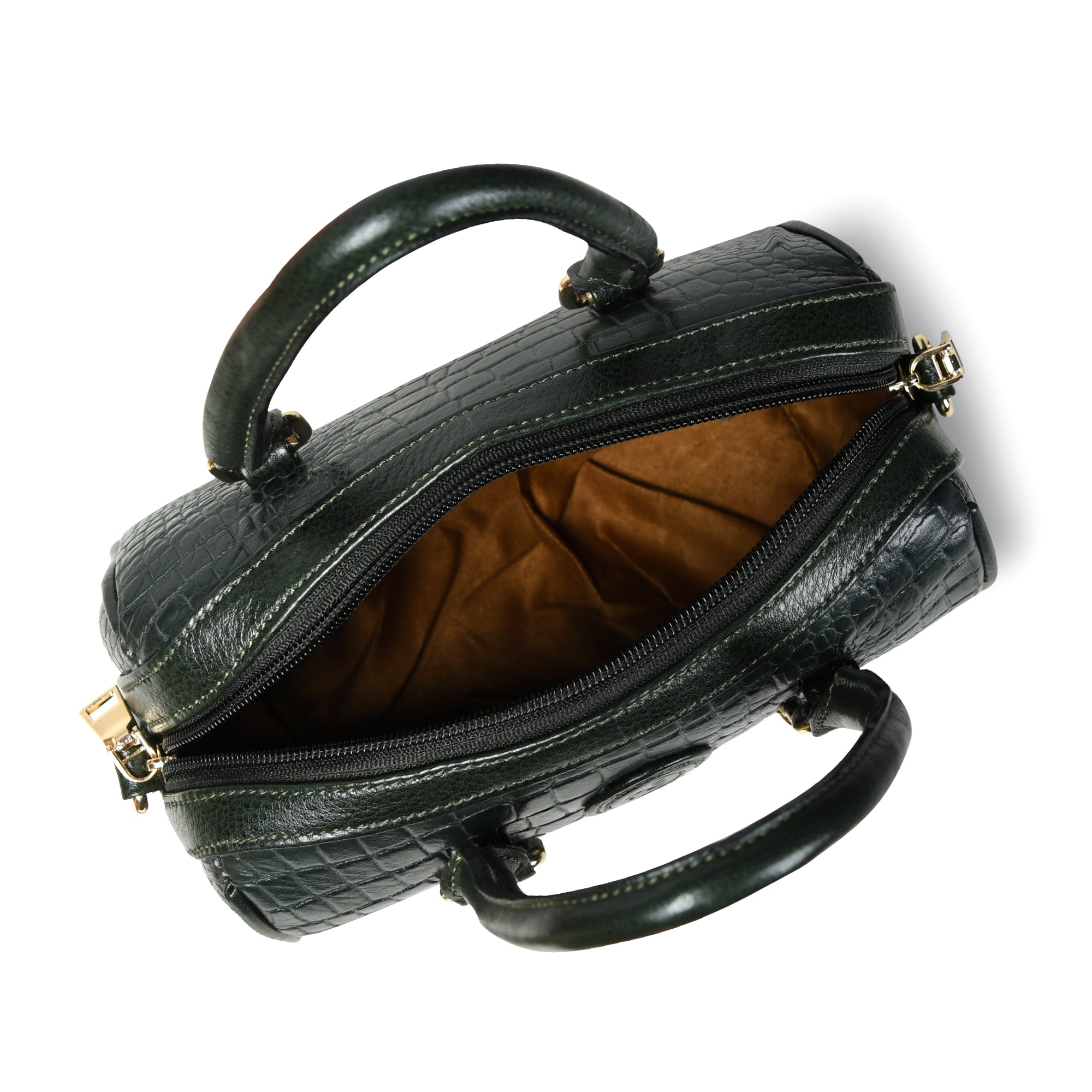 Emerald Luxe Croc Satchel - Dark Green