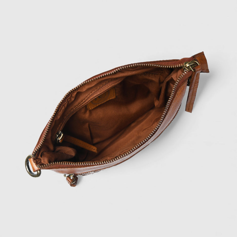 Woven Elegance Leather Handbag - Tan Colour