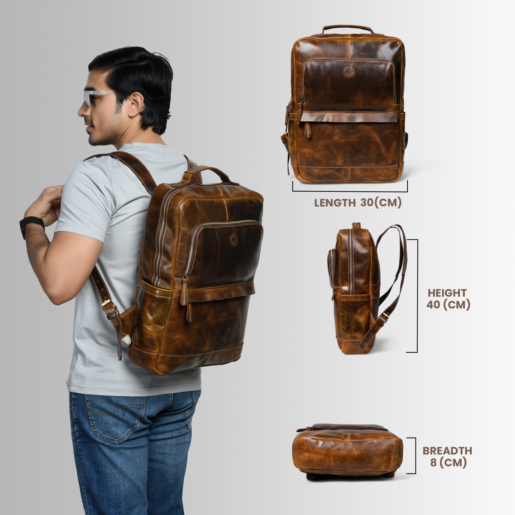 Alpine Vintage Leather Laptop Backpack - Tan Colour