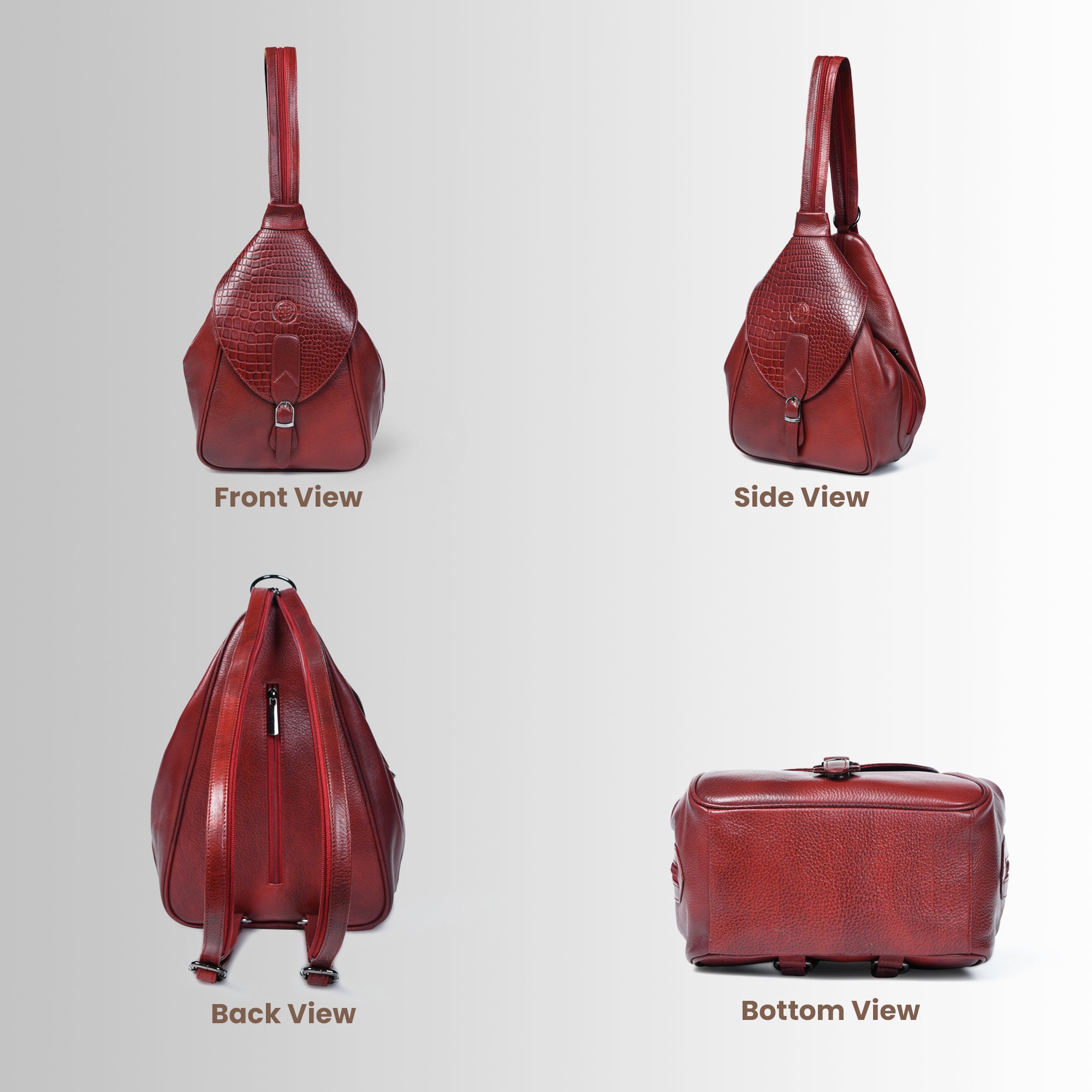 Maroon Croco Leather Shoulder Bag - Cherry Red Colour