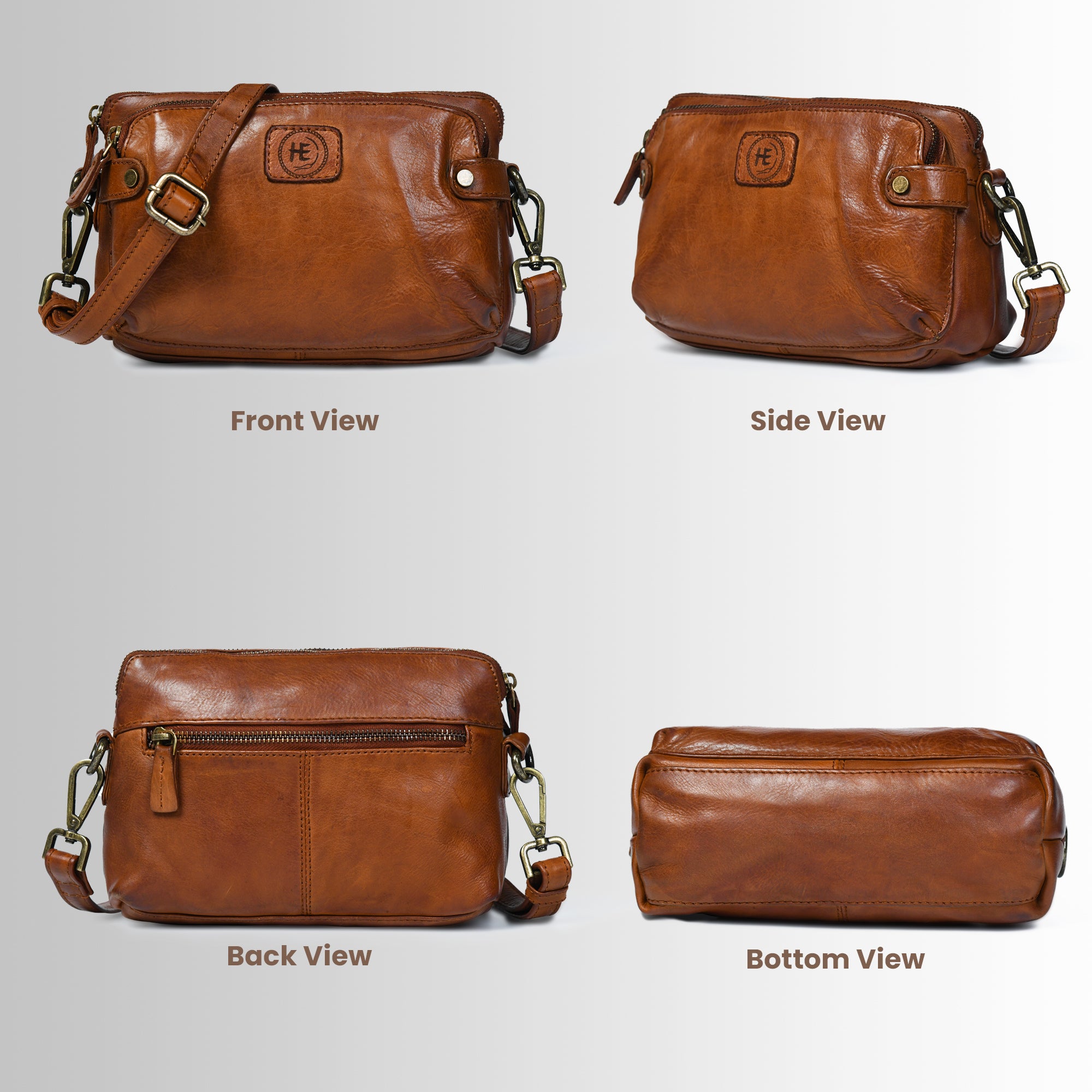 Classic Cognac Leather Women's Handbag - Tan colour