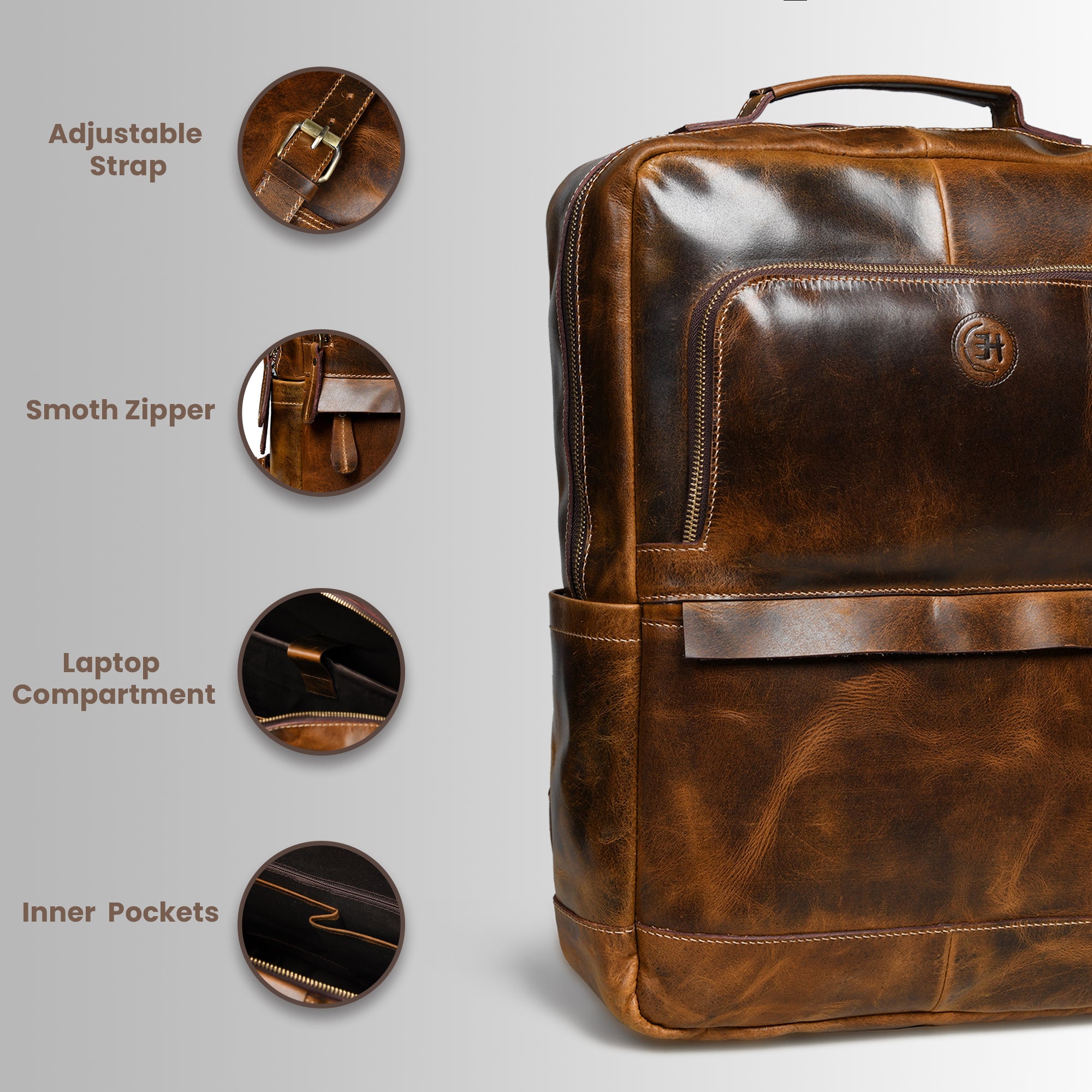 Alpine Vintage Leather Laptop Backpack - Tan Colour
