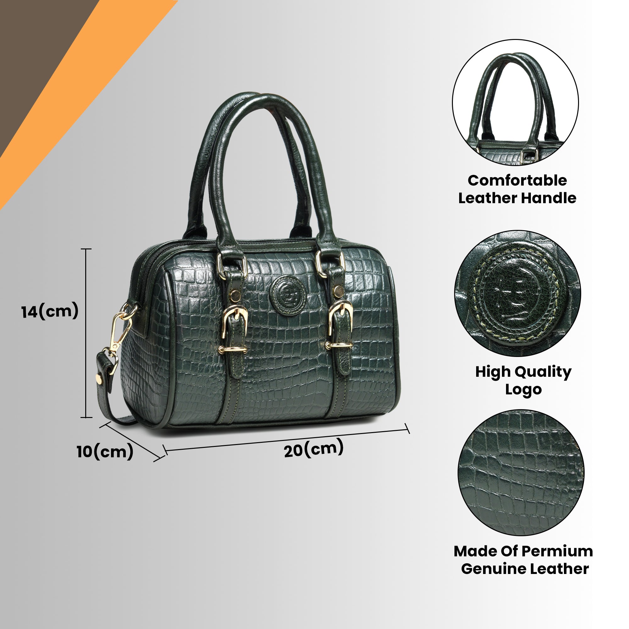 Emerald Luxe Croc Satchel - Dark Green