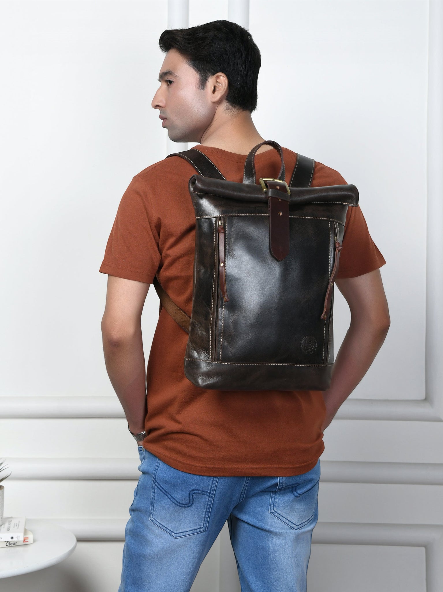 Explorer Vintage Leather Roll-Top Backpack | Espresso Brown