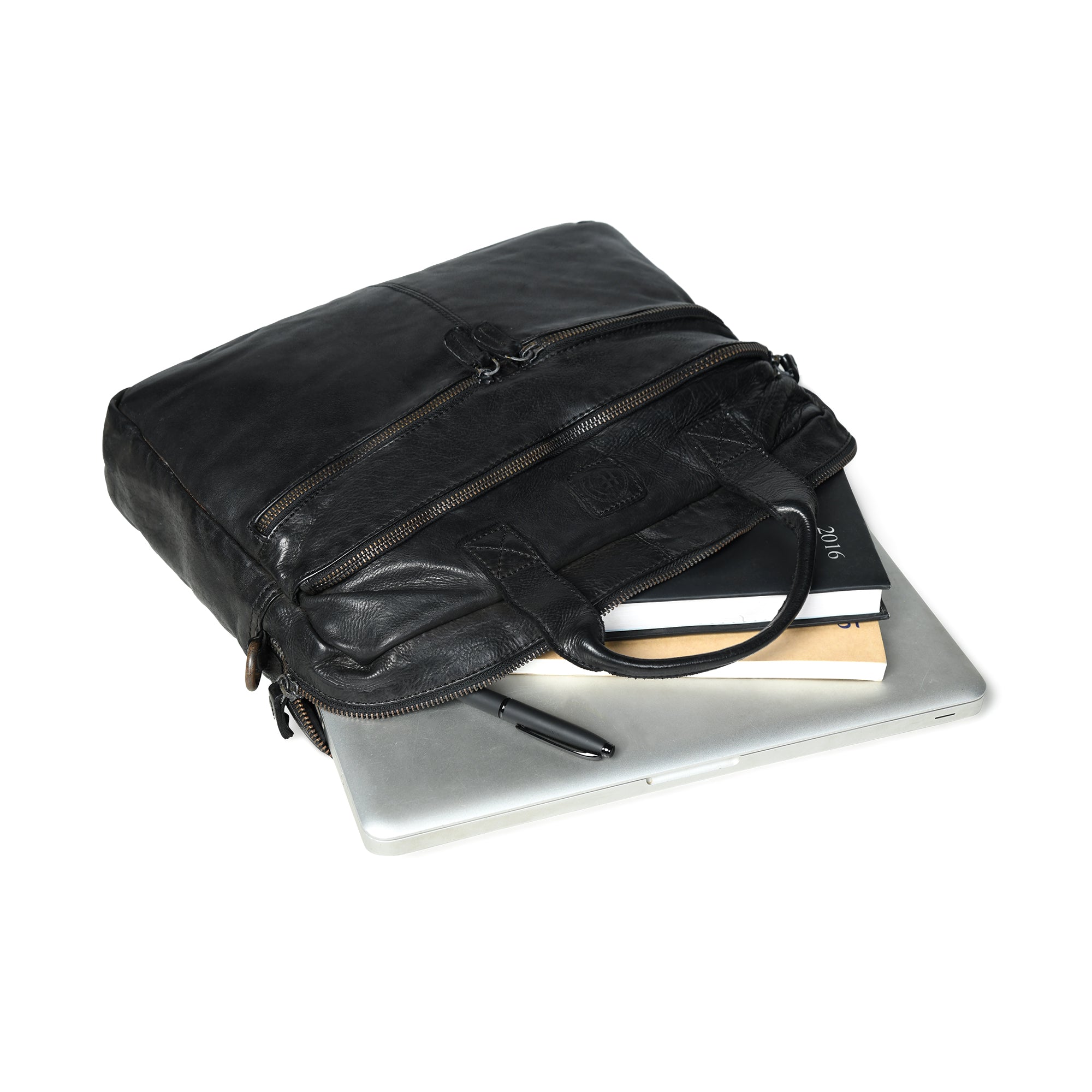 Voyager Vintage Leather Laptop Bag - Black Colour