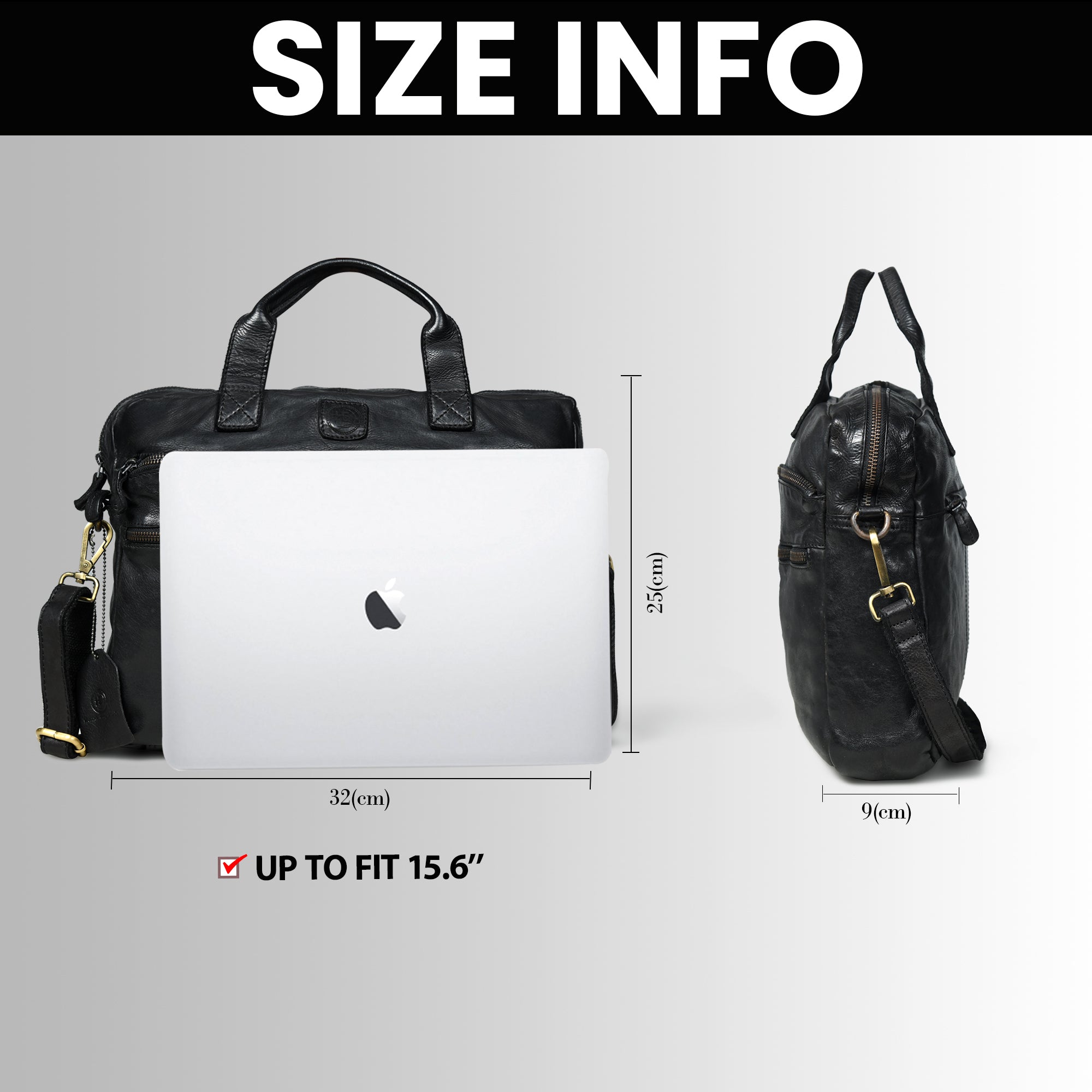 Voyager Vintage Leather Laptop Bag - Black Colour