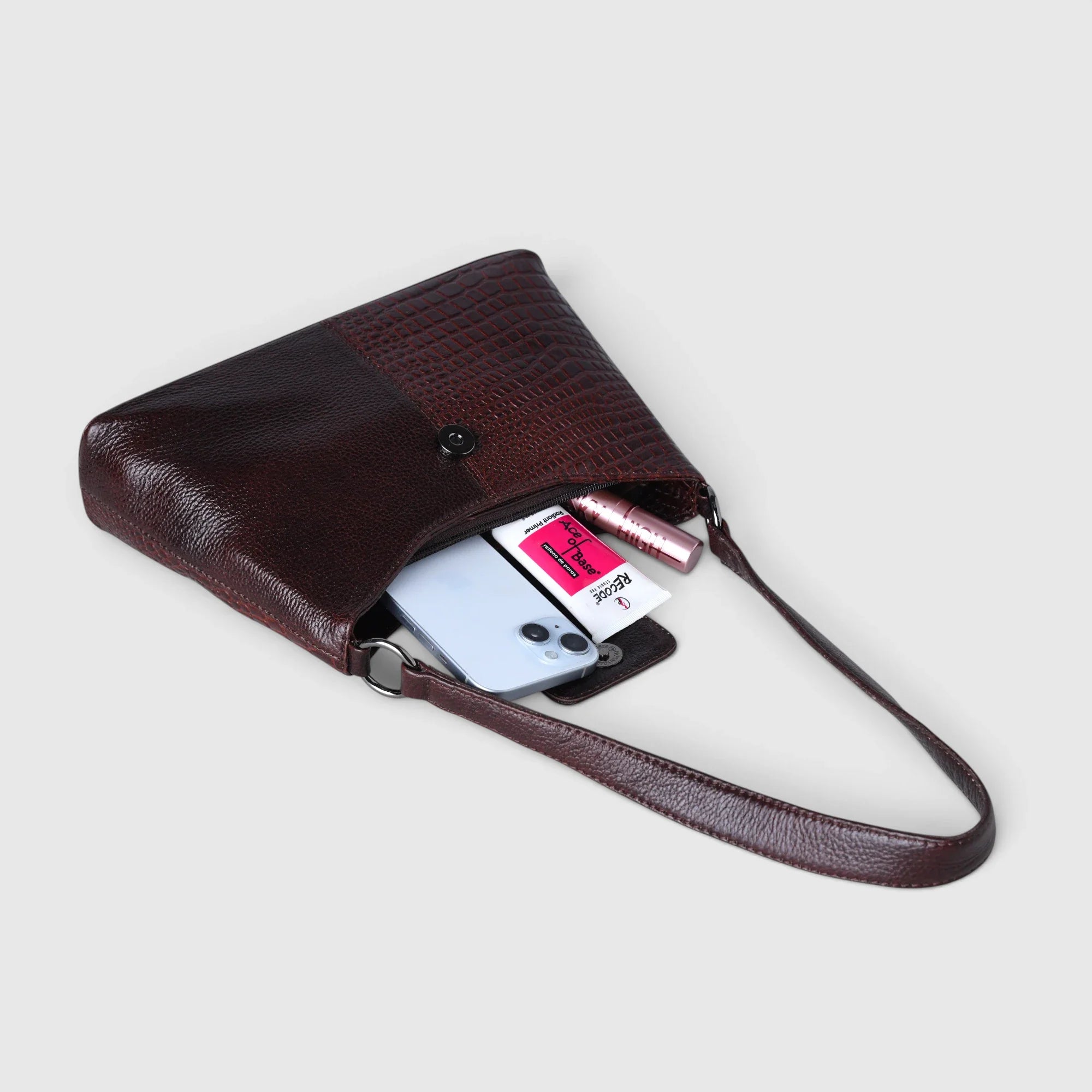 Luna Croco Full Grain Leather Shoulder Bag – Maroon Colour