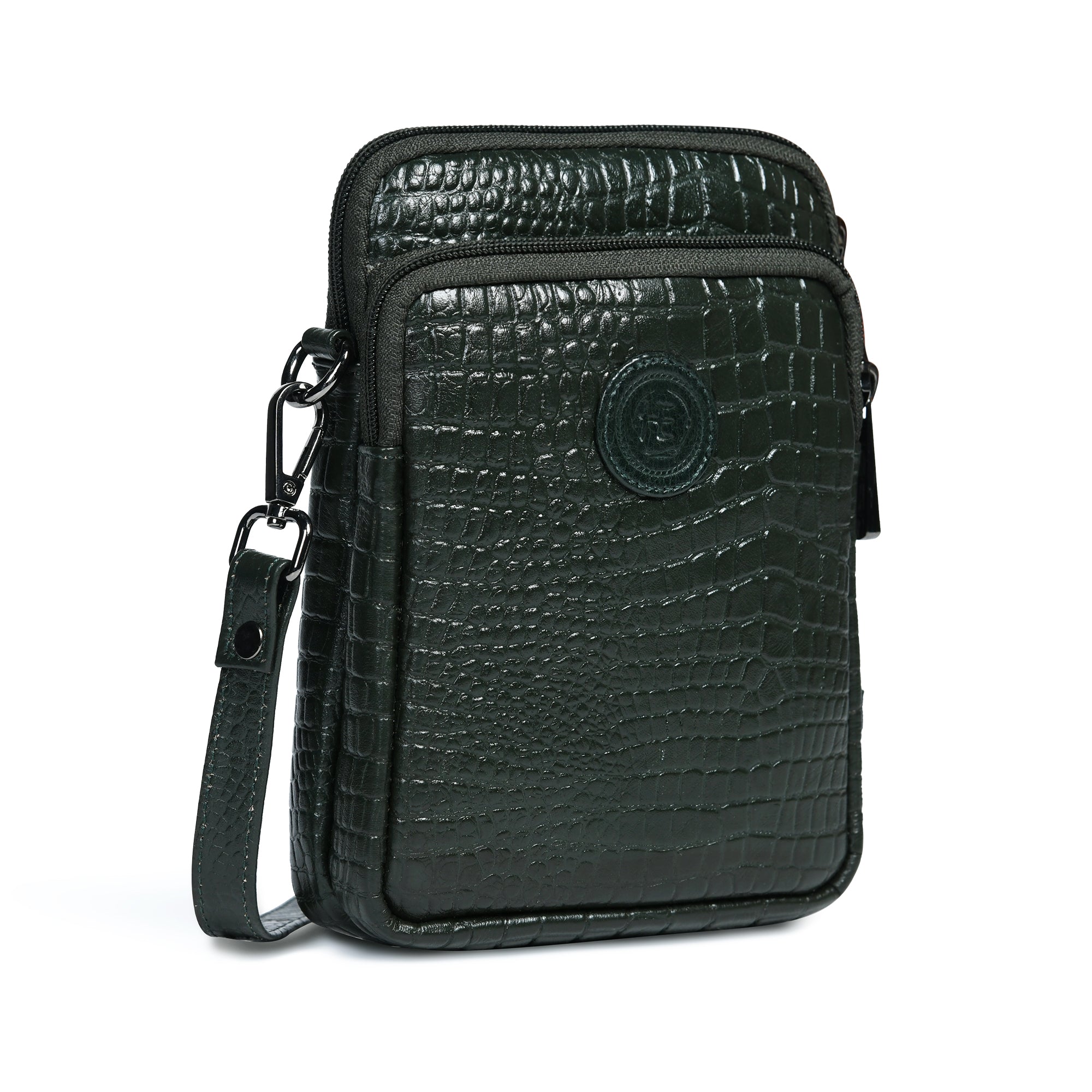 Croc Luxe Leather Sling Bag – Green Colour