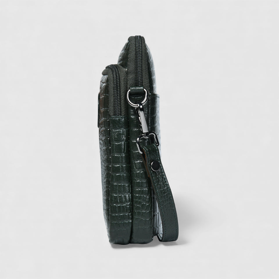 Croc Luxe Leather Sling Bag – Rich Green