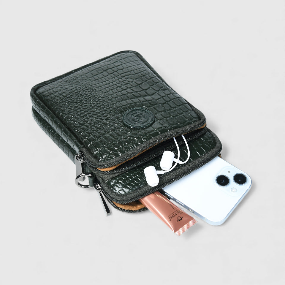 Croc Luxe Leather Sling Bag – Rich Green