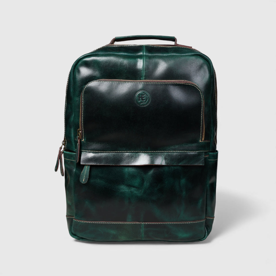 Alpine Vintage Leather Laptop Backpack - Green Colour