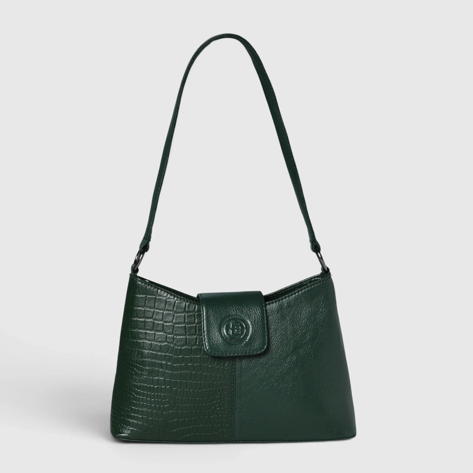 Luna Croco Full Grain Leather Handbag – Forest Green