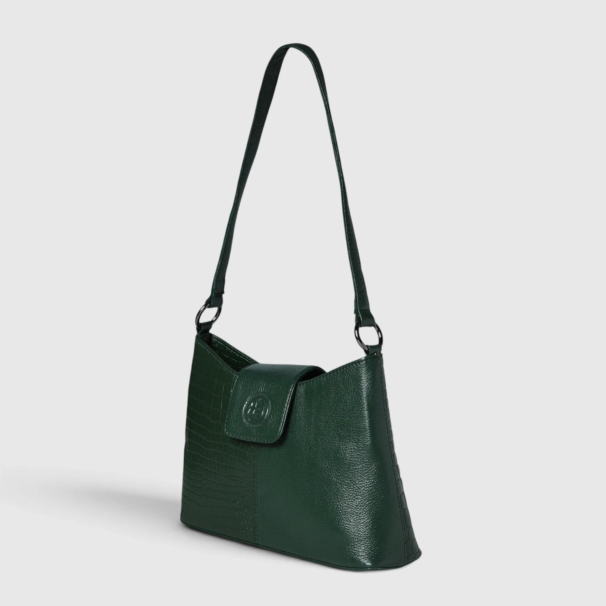 Luna Croco Full Grain Leather Handbag – Forest Green