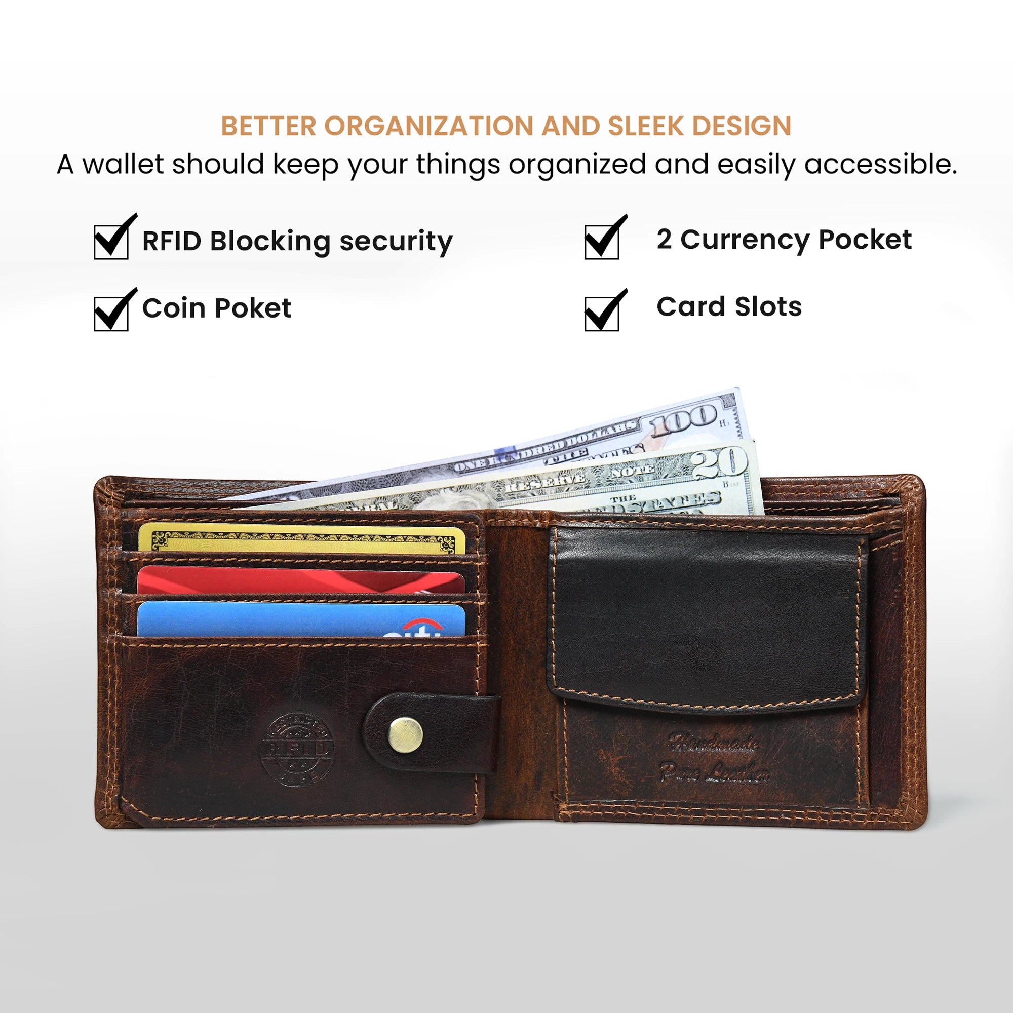 Stallion Crest Vintage Leather Bifold Wallet – Espresso brown