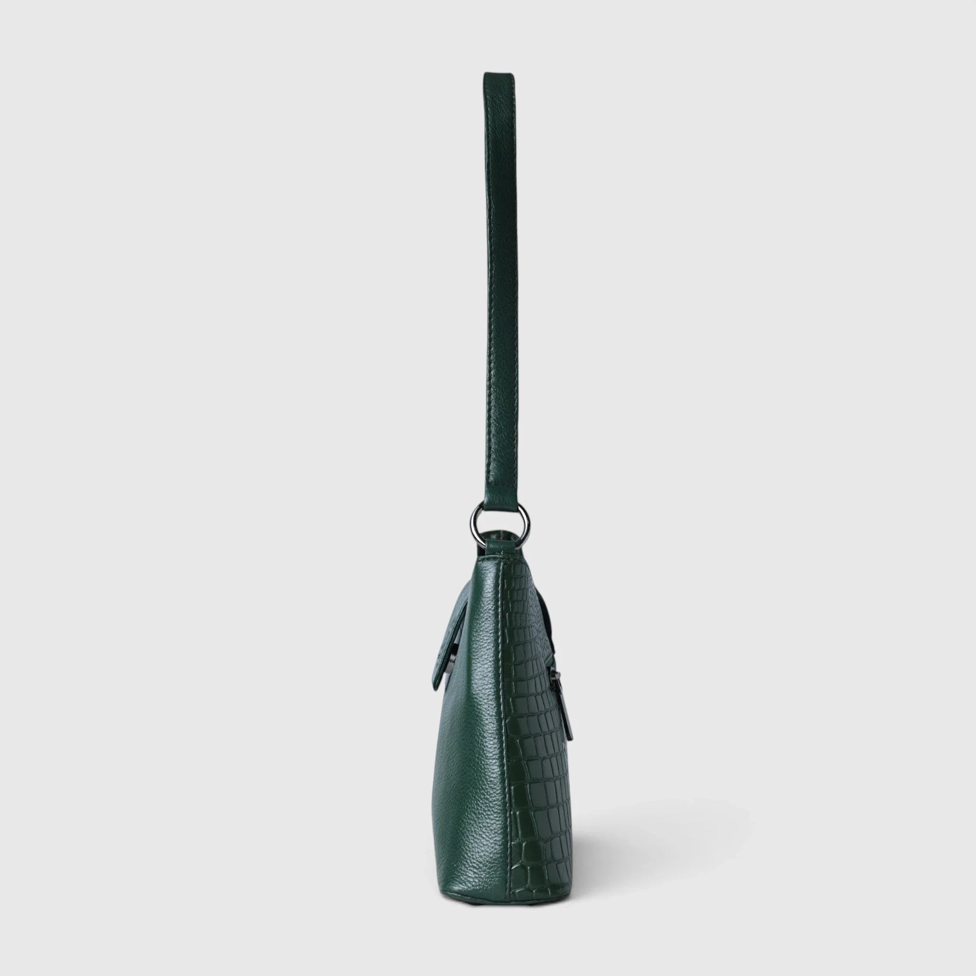 Luna Croco Full Grain Leather Handbag – Forest Green
