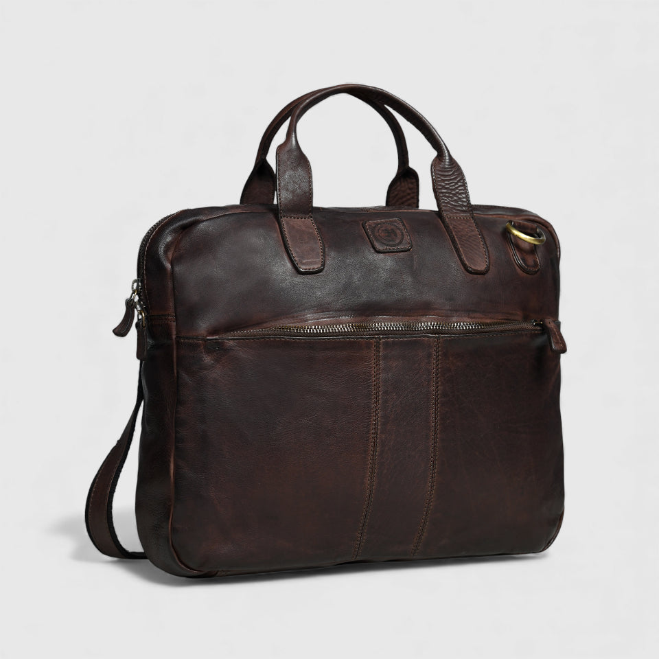 Voyager Premium Leather Laptop Bag - Expresso brown