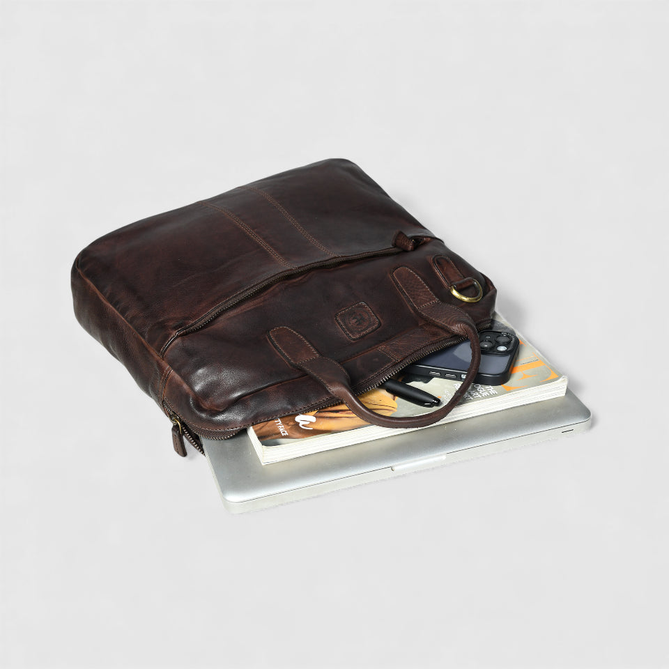 Voyager Premium Leather Laptop Bag - Expresso brown
