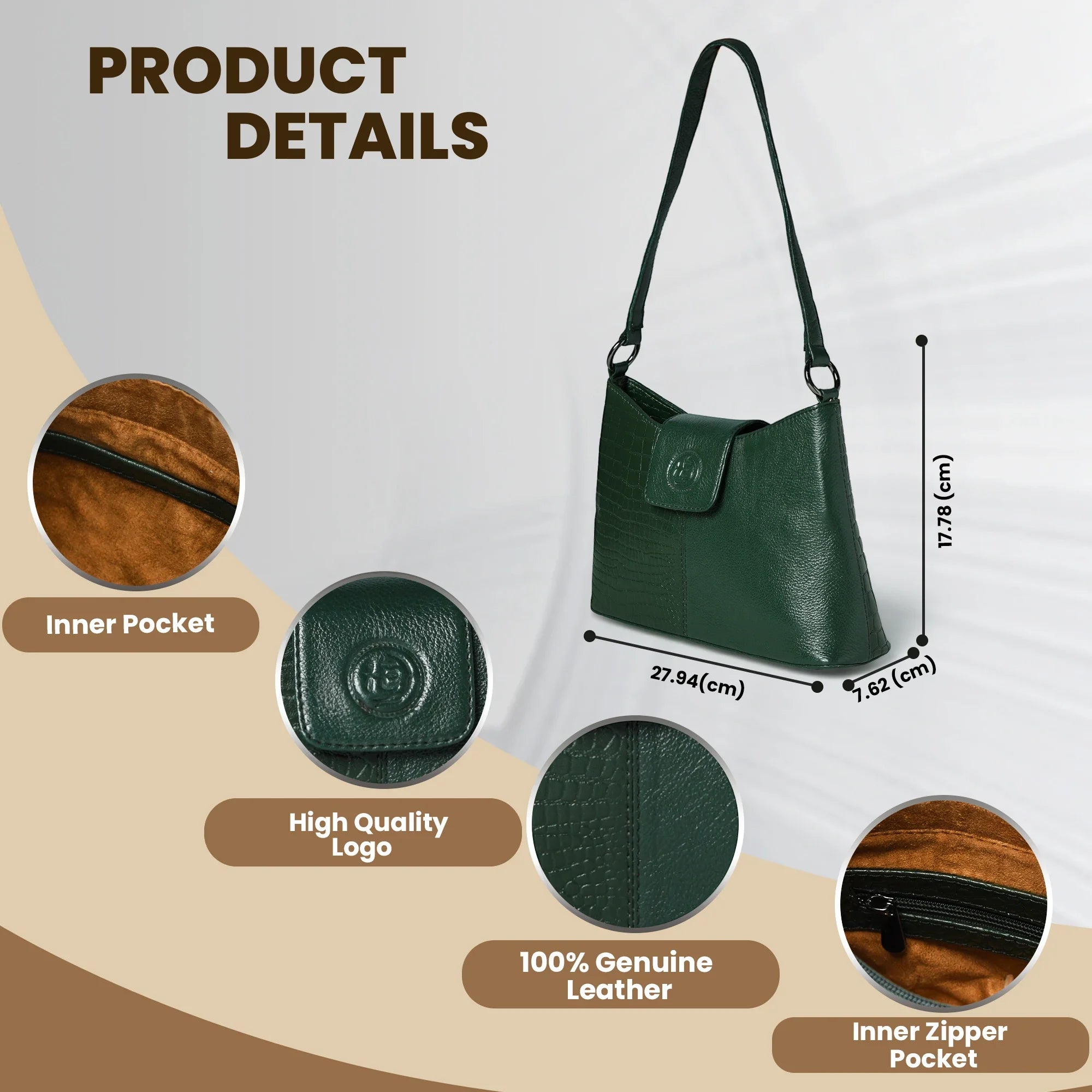 Luna Croco Full Grain Leather Handbag – Forest Green