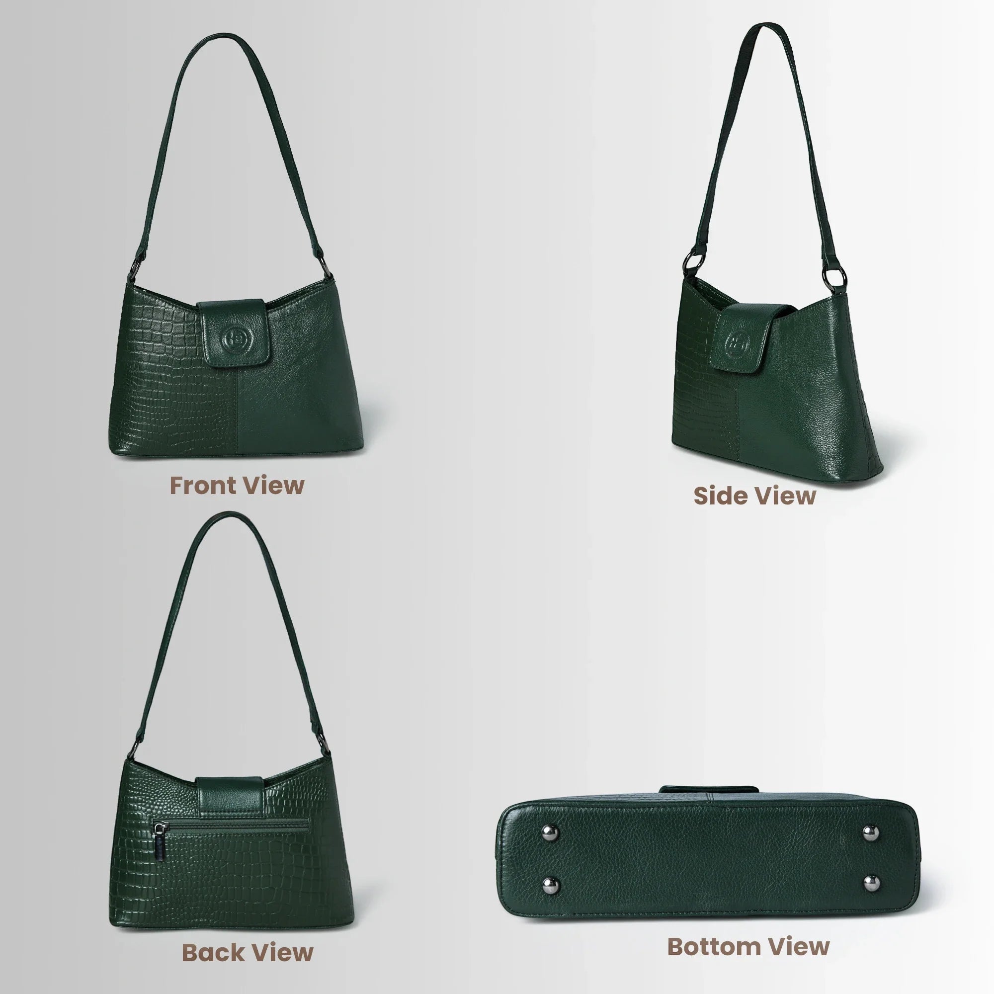 Luna Croco Full Grain Leather Handbag – Forest Green
