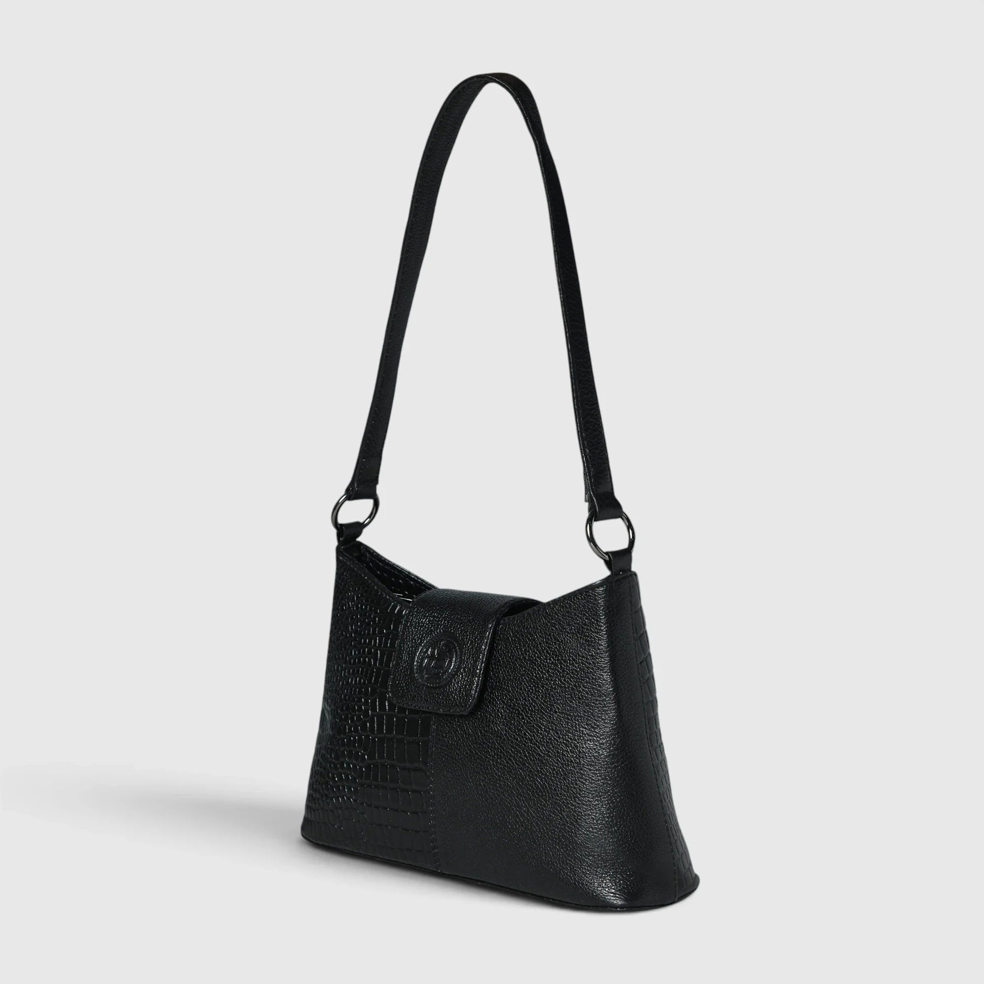 Luna Croco Full Grain Leather Handbag – Black colour