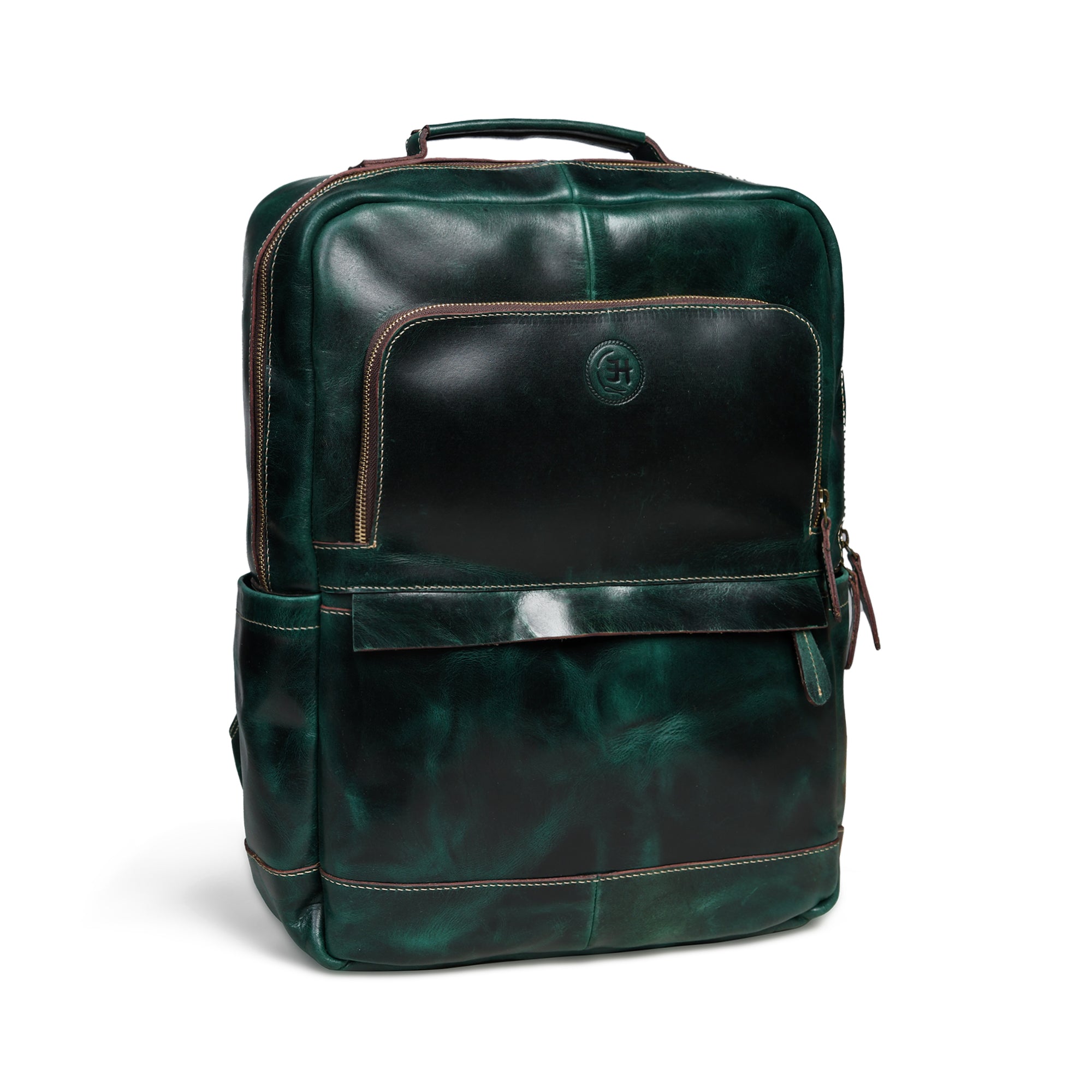 Alpine Vintage Leather Laptop Backpack - Green Colour