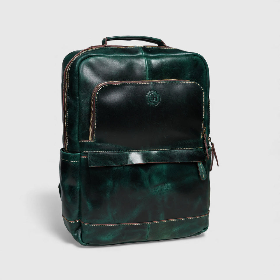 Alpine Vintage Leather Laptop Backpack - Rich Green