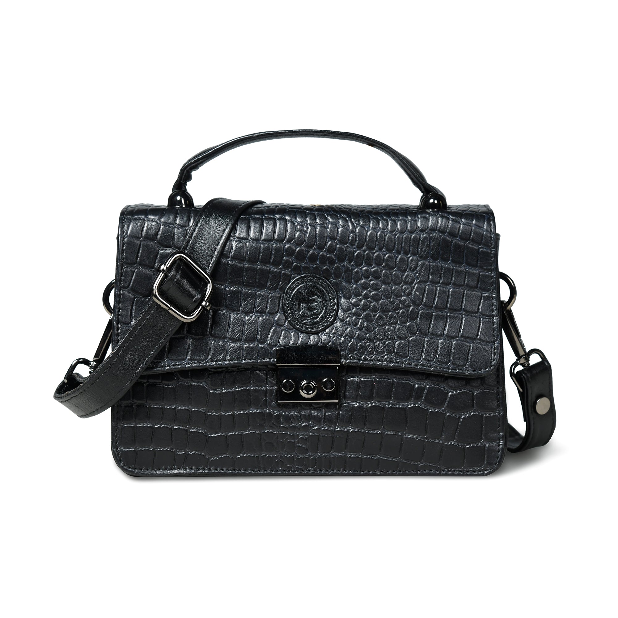 Imperial Croc Luxe Satchel - Black Colour