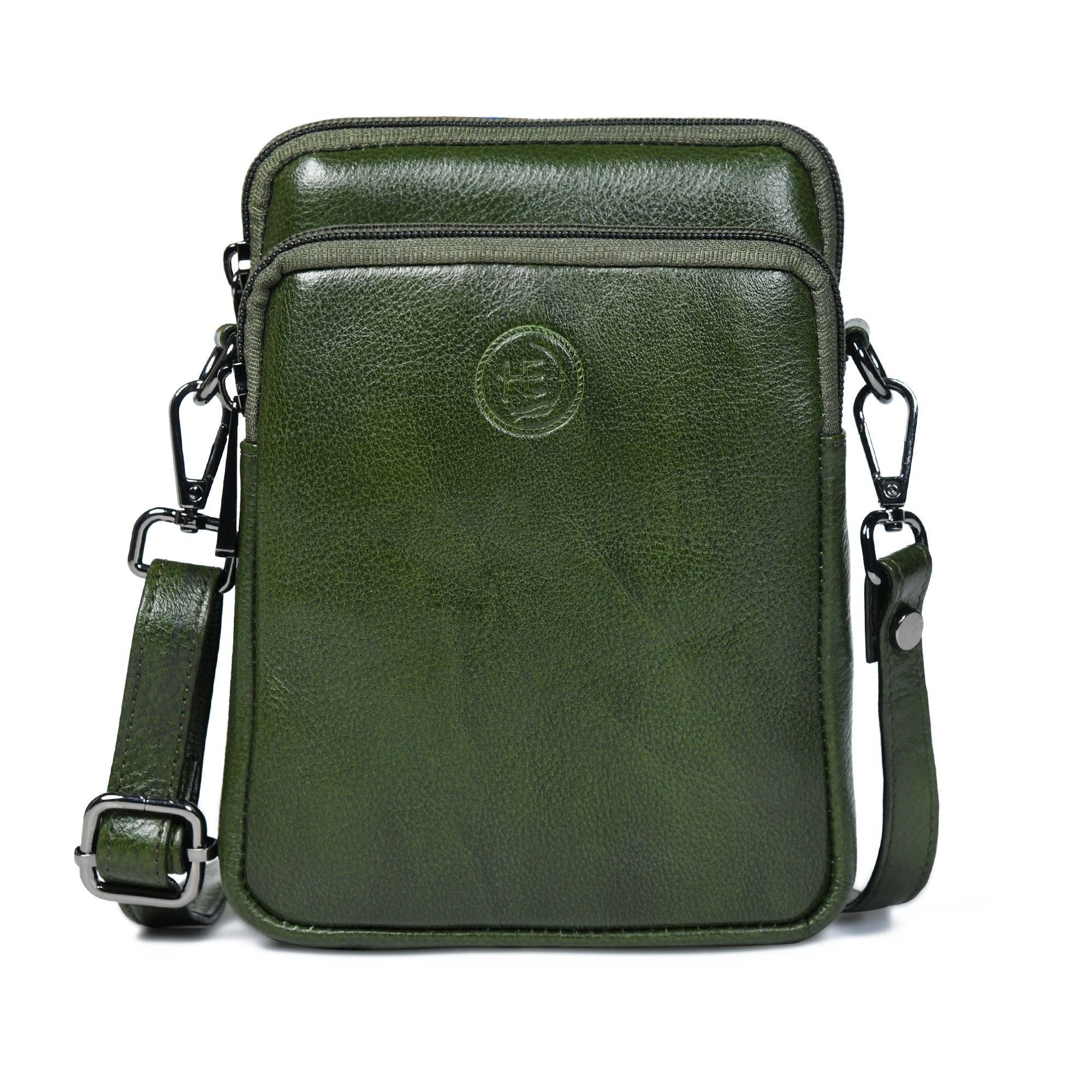 AmberStride Leather Sling Bag – Olive Colour